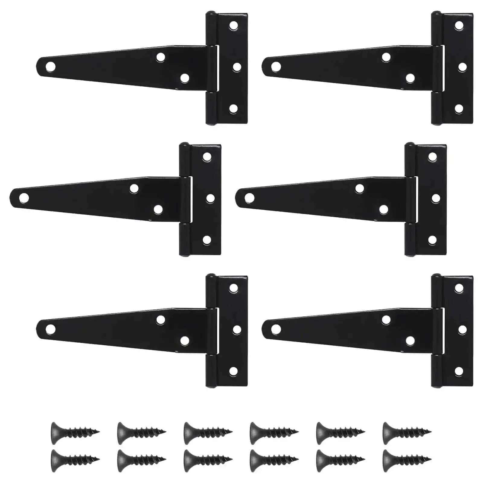 Six Pack 4 Inch T Strap Hinges Black Outdoor Gate Hinges For Wooden Fences Beefy Heavy Duty Tee Hinges For Shed Barn Doors Gates Rugged Carbon Steel With Galvanized Matte Black Finish - Image 2