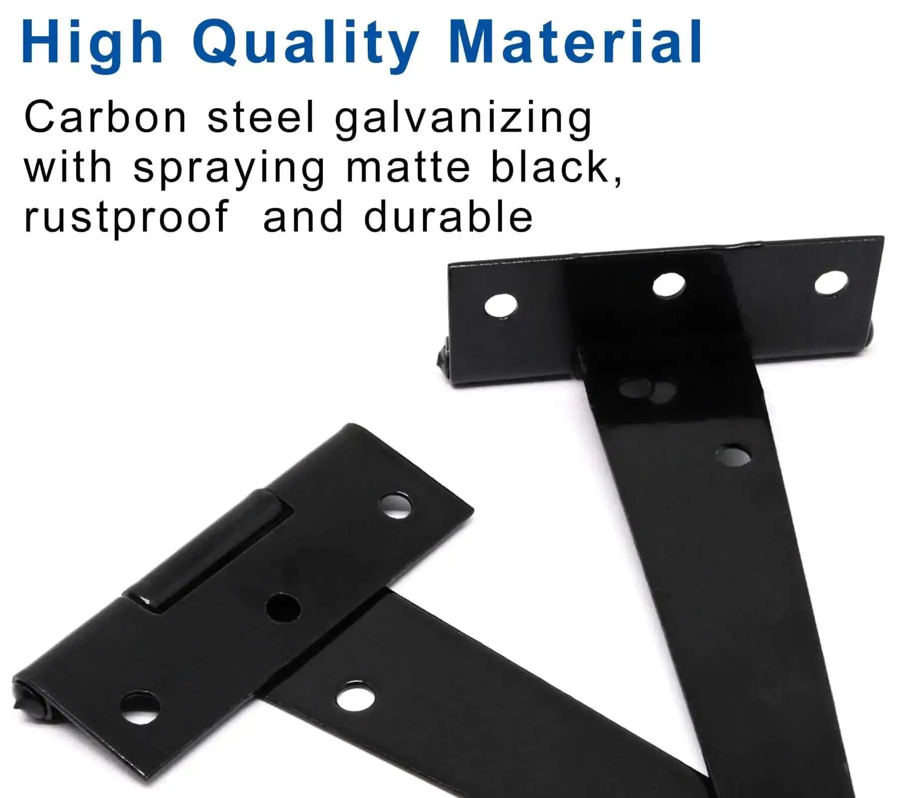 Six Pack 4 Inch T Strap Hinges Black Outdoor Gate Hinges For Wooden Fences Beefy Heavy Duty Tee Hinges For Shed Barn Doors Gates Rugged Carbon Steel With Galvanized Matte Black Finish - Image 3