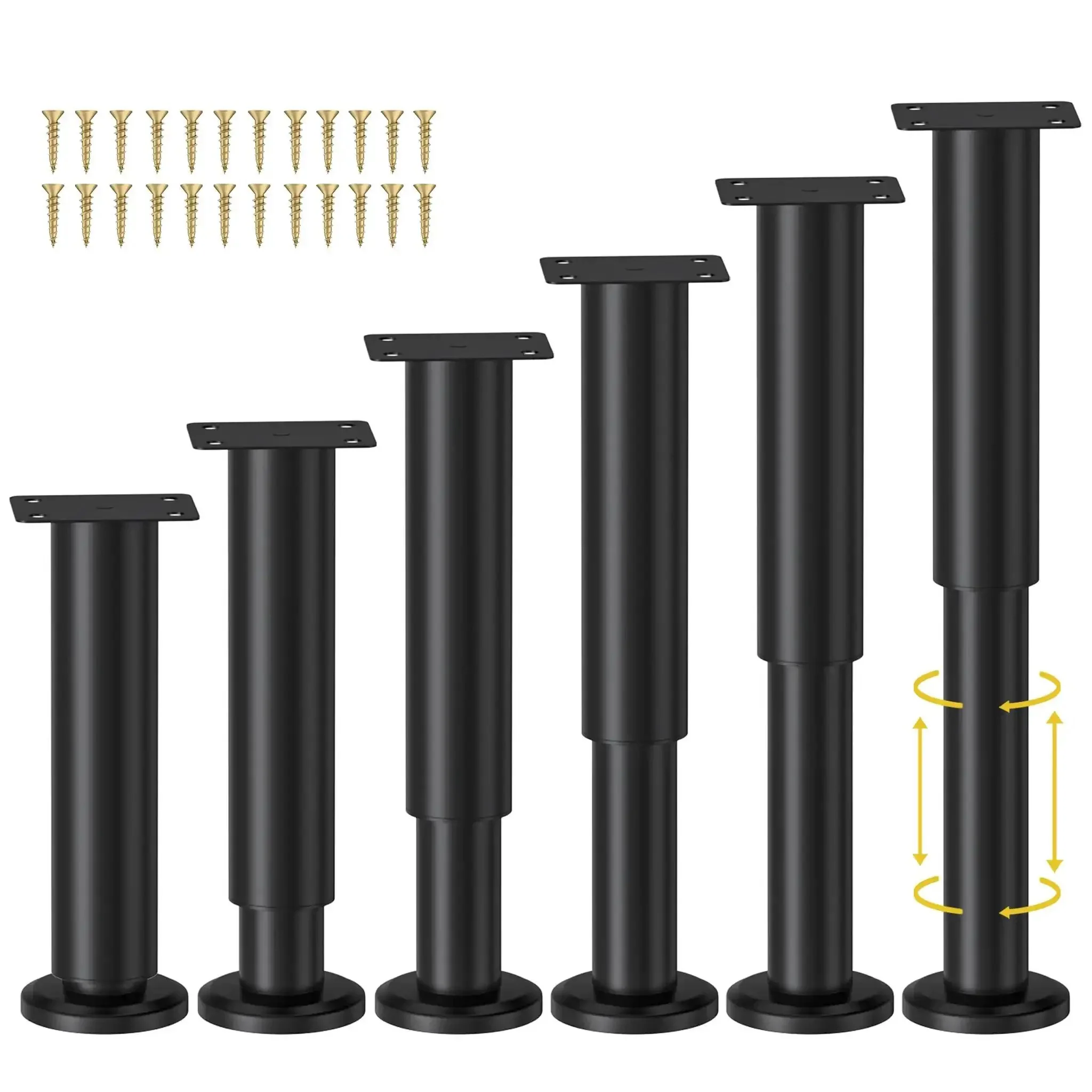 Six Pack Adjustable Height Bed Support Legs 7.08 to 12.2 Inches Heavy Duty Metal Bed Frame Slat Center Legs for Bed Sofa Cabinet Couch Dresser Table Replacement