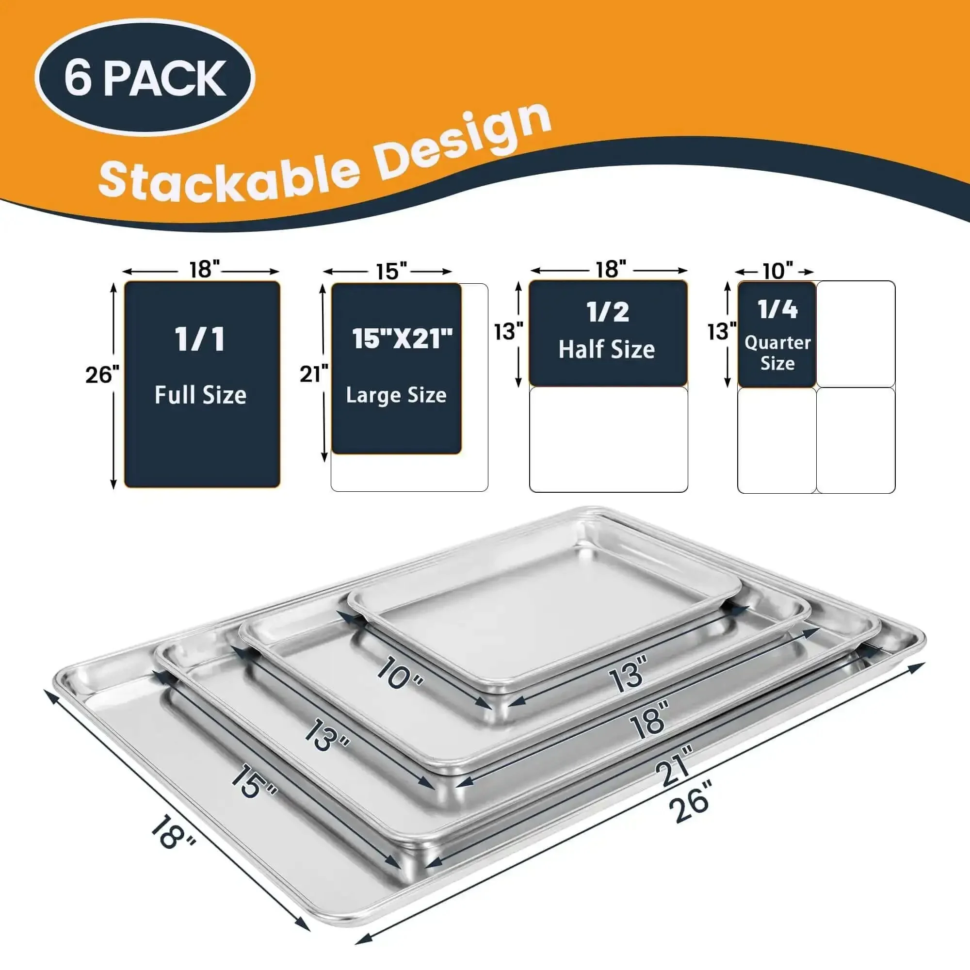 Six Pack Full Size Aluminum Baking Sheets Set, Nonstick Durable Cookie Sheets 26 By 18 Inches, NSF Certified, Oven Safe Up To 500 Degrees, Ideal For Home Bakes, Restaurants And Catering, Heavy Duty Aluminum Construction - Image 3