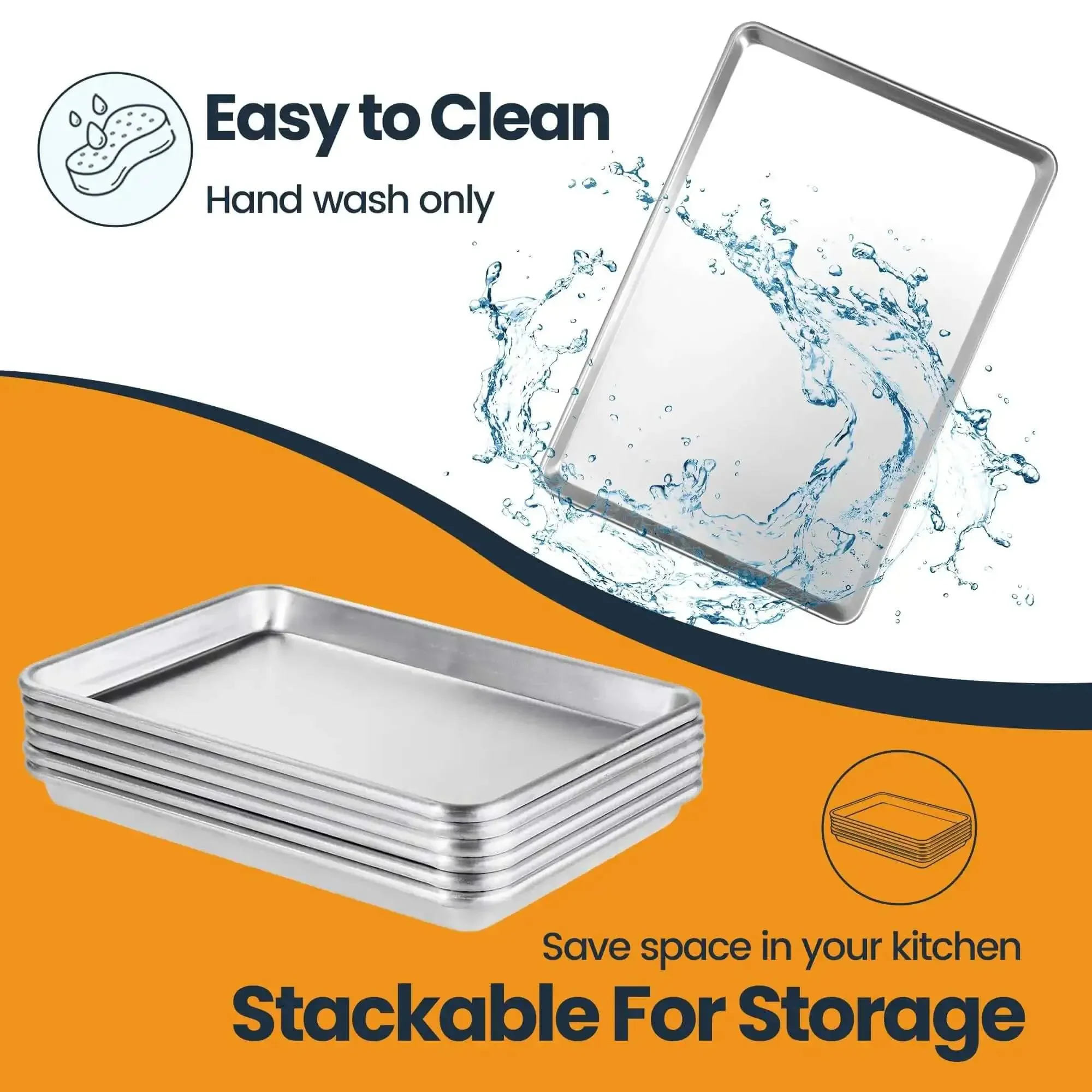 Six Pack Full Size Aluminum Baking Sheets Set, Nonstick Durable Cookie Sheets 26 By 18 Inches, NSF Certified, Oven Safe Up To 500 Degrees, Ideal For Home Bakes, Restaurants And Catering, Heavy Duty Aluminum Construction - Image 4