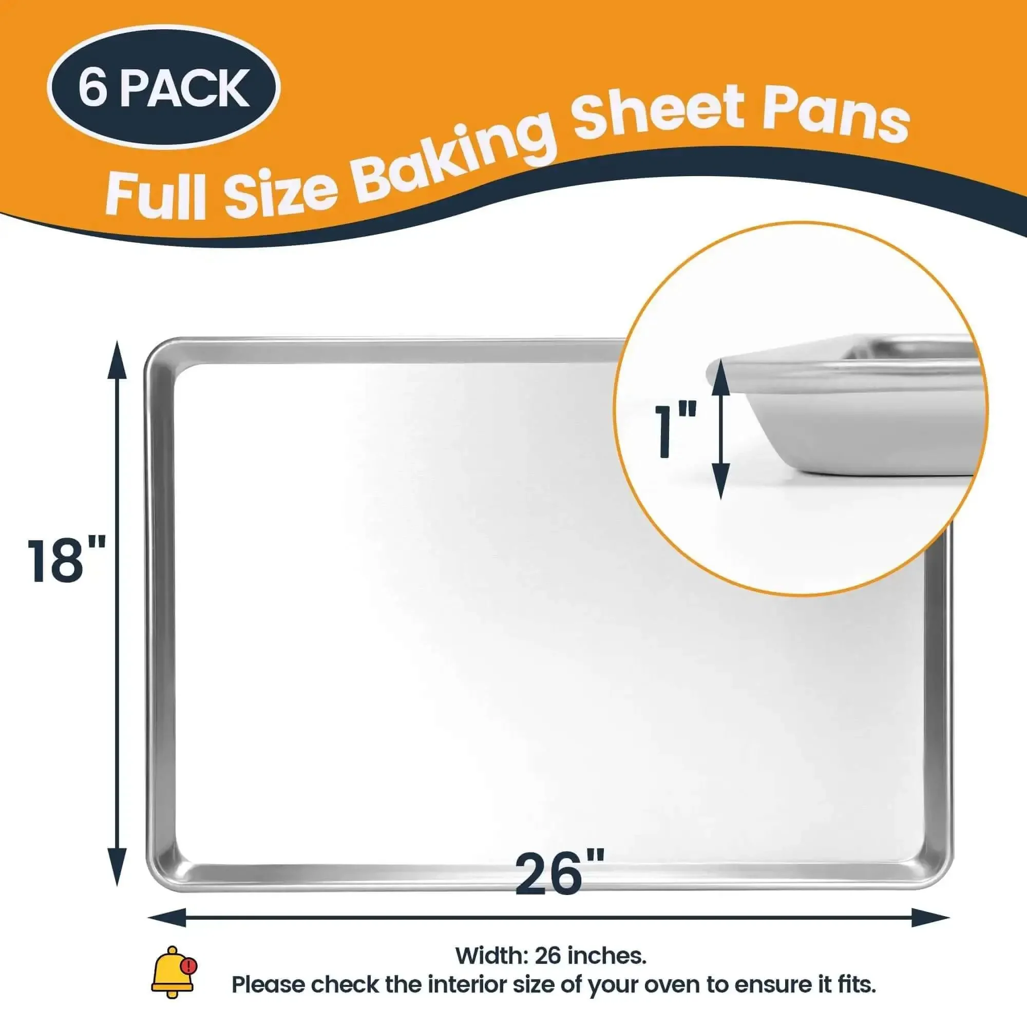 Six Pack Full Size Aluminum Baking Sheets Set, Nonstick Durable Cookie Sheets 26 By 18 Inches, NSF Certified, Oven Safe Up To 500 Degrees, Ideal For Home Bakes, Restaurants And Catering, Heavy Duty Aluminum Construction - Image 5