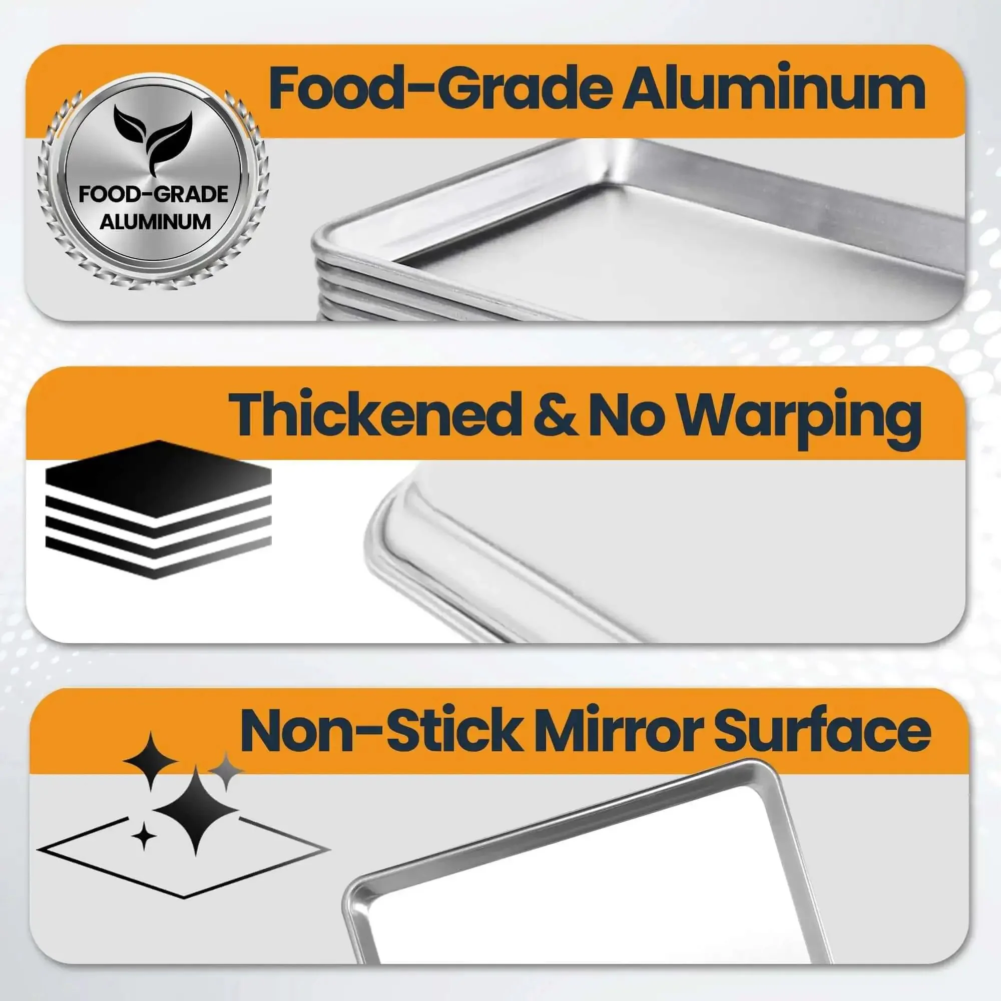 Six Pack Full Size Aluminum Baking Sheets Set, Nonstick Durable Cookie Sheets 26 By 18 Inches, NSF Certified, Oven Safe Up To 500 Degrees, Ideal For Home Bakes, Restaurants And Catering, Heavy Duty Aluminum Construction - Image 7