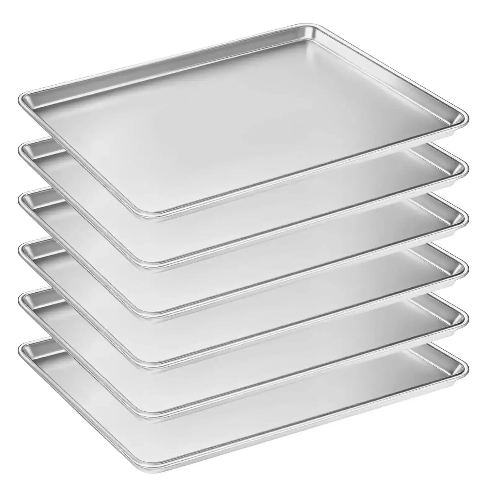 Six Pack Half Size Aluminum Baking Sheets Set For Oven Roasting PFOA PFOS PTFE Free Bare Aluminum Heavy Duty Trays That Will Not Warp 13 By 17 Inch Commercial Grade Cookie Sheets For Baking And Roasting