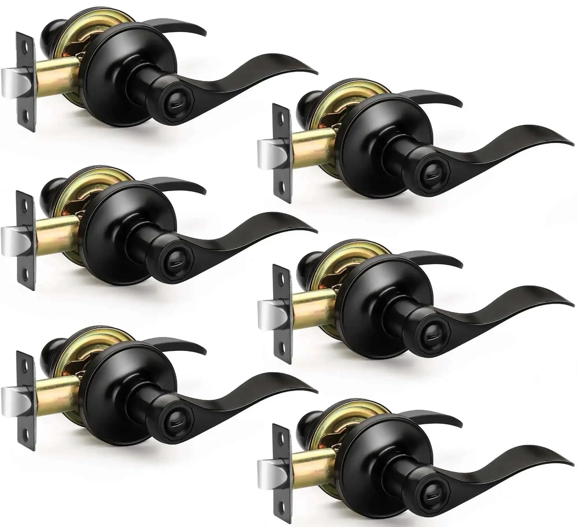 Six Pack Matte Black Door Handles Privacy Levers Heavy Duty Wave Style Built To Last Bed And Bath Interior Door Knobs Reversible Levers For Right Or Left Handed Doors