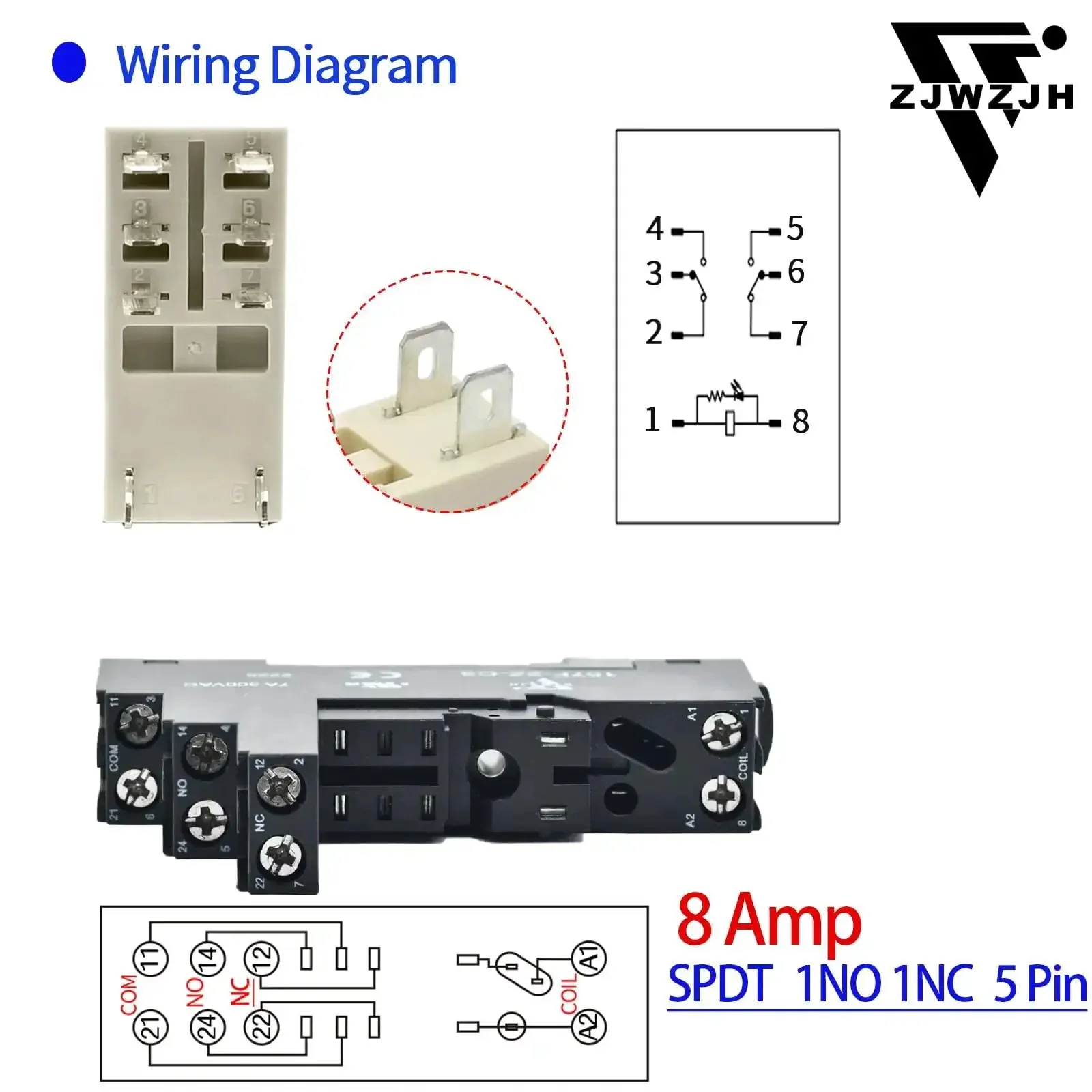 Six Pack Mini Relay Switch 8 Amp 110 To 120V AC DPDT 2NO 2NC Socket Base With Test Button Indicator LED Light Screw Terminal DIN Rail Mount Great For PCBs And Control Panels UL CE Certified - Image 3