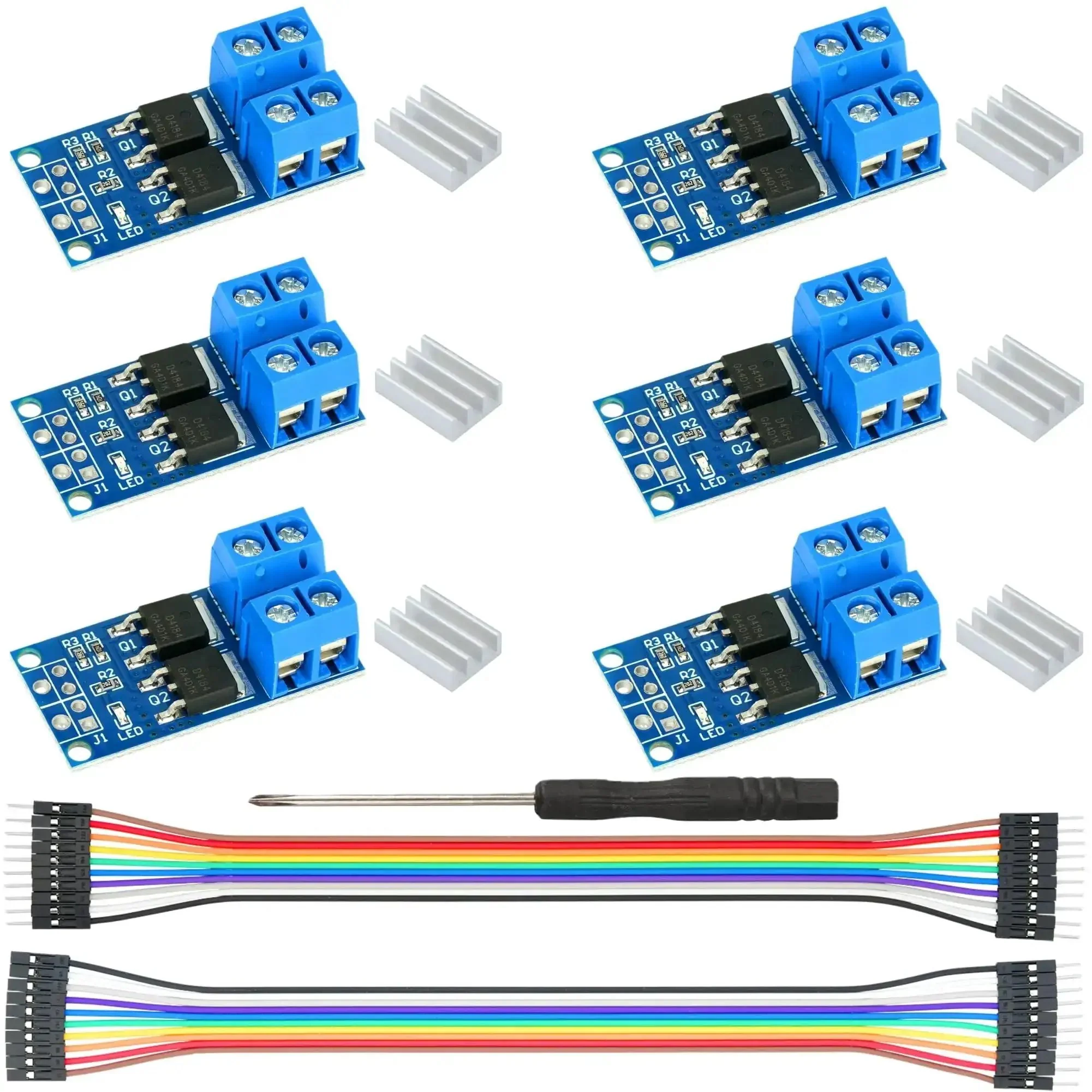Six Pack MOSFET Switch Drive Modules PWM Control Kit For Motors LEDs And Light Bulbs 5V To 36V 15A Continuous 30A Peak 400W Each Includes Heat Sinks Screwdriver And Mounting Hardware