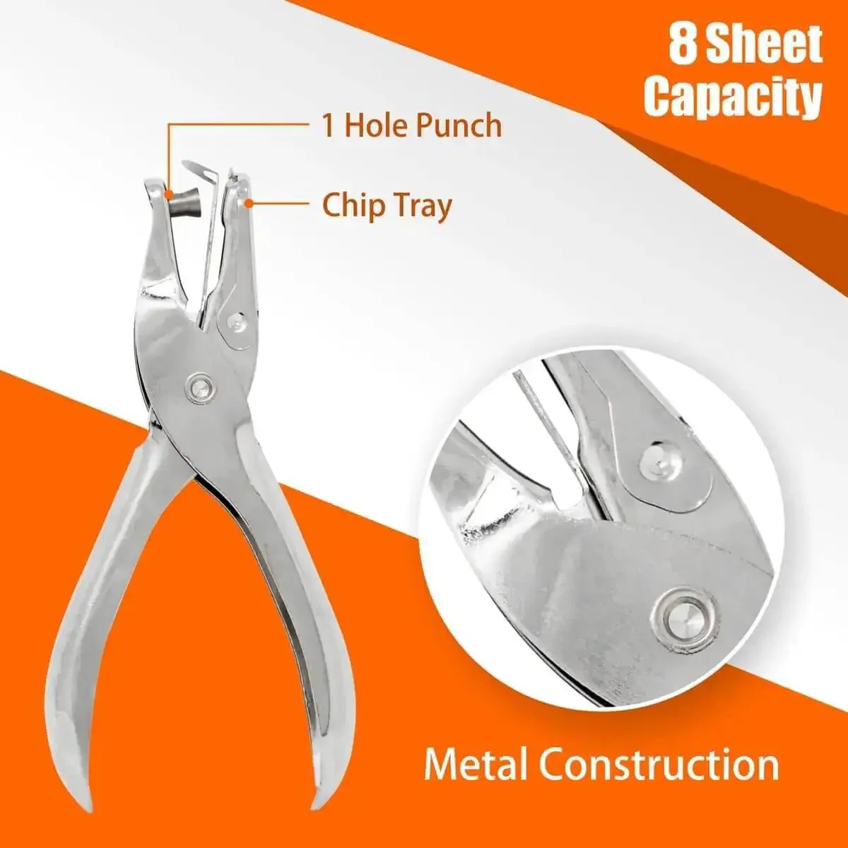 Six Pack Single Hole Puncher Set In Shiny Silver, 8 Sheet Capacity Each, One Quarter Inch Circle Paper Punch For Crafts And School, Durable Handheld Hole Punch Tool - Image 6