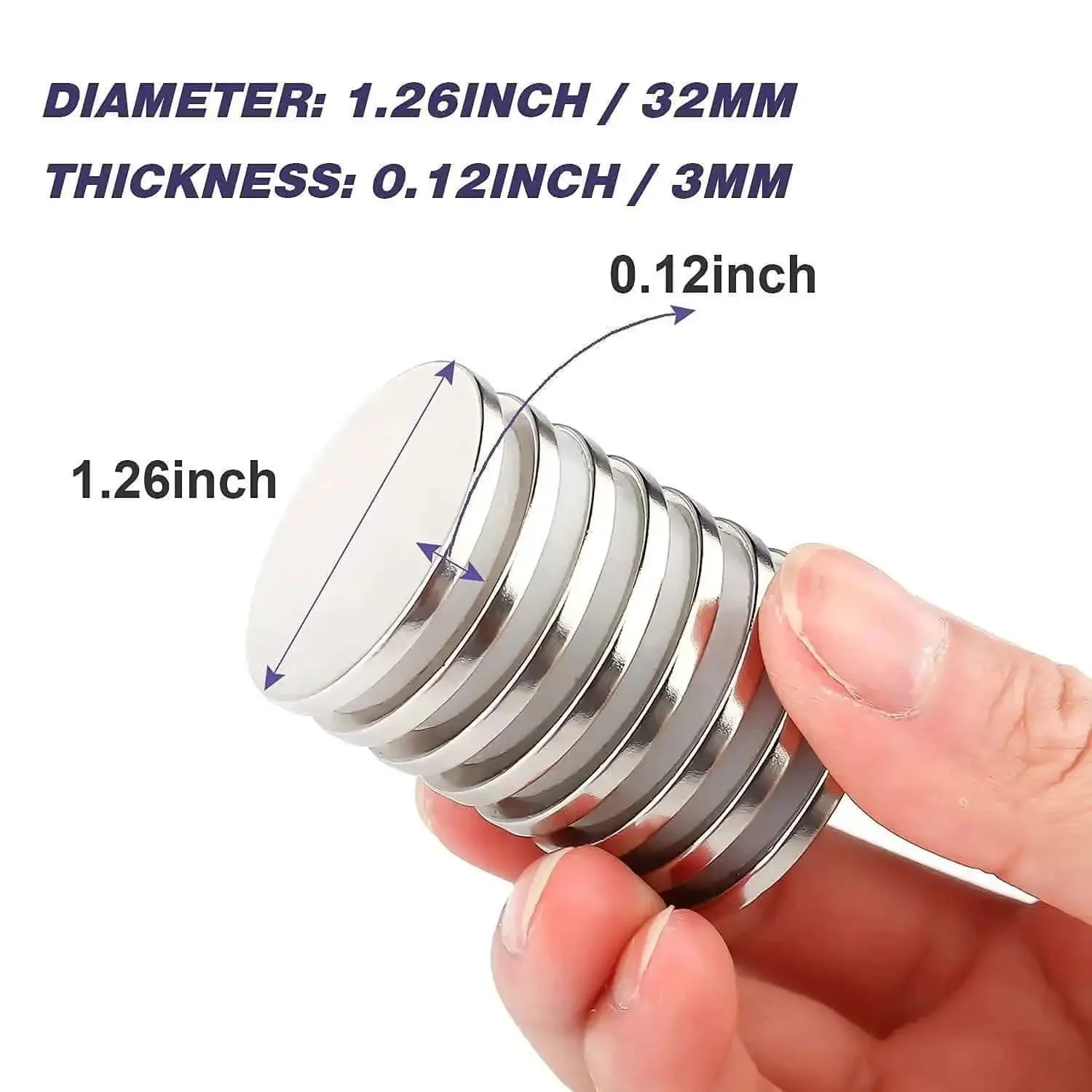 Six Pack Super Strong Neodymium Disc Magnets With Double Sided Adhesive For Fridge DIY Projects Craft Office And Scientific Use Heavy Duty Rare Earth Magnets 1.26 Inch Diameter By 1/8 Inch Thick - Image 6
