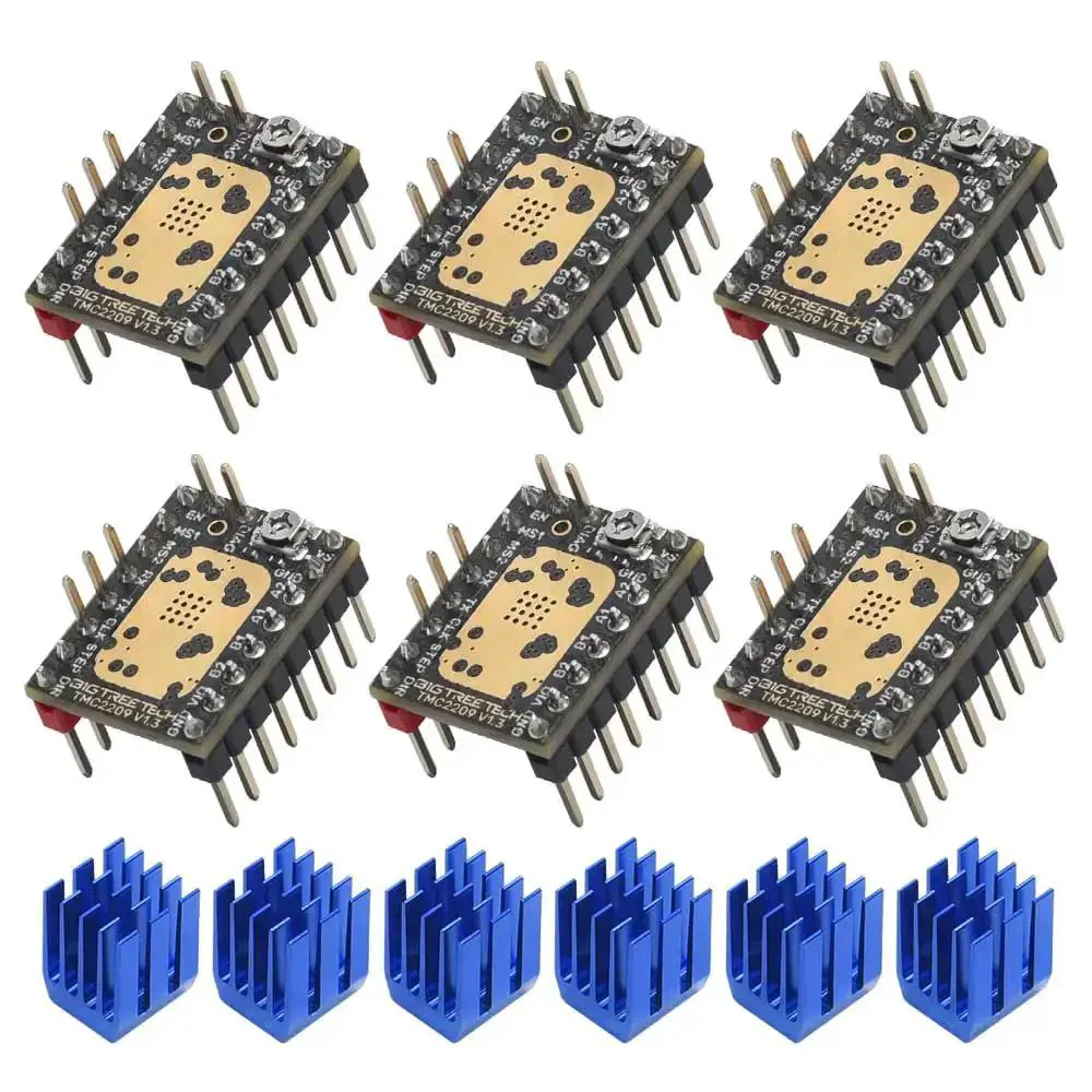 Six Pack TMC2209 V11 Stepper Motor Drivers With Heatsinks Ultra Silent StealthChop2 For UART Step And Dir Modes Compatible With Octopus V11 Pro Manta M4P M5P M8P SKR V14 Turbo And SKR 3 Control Boards