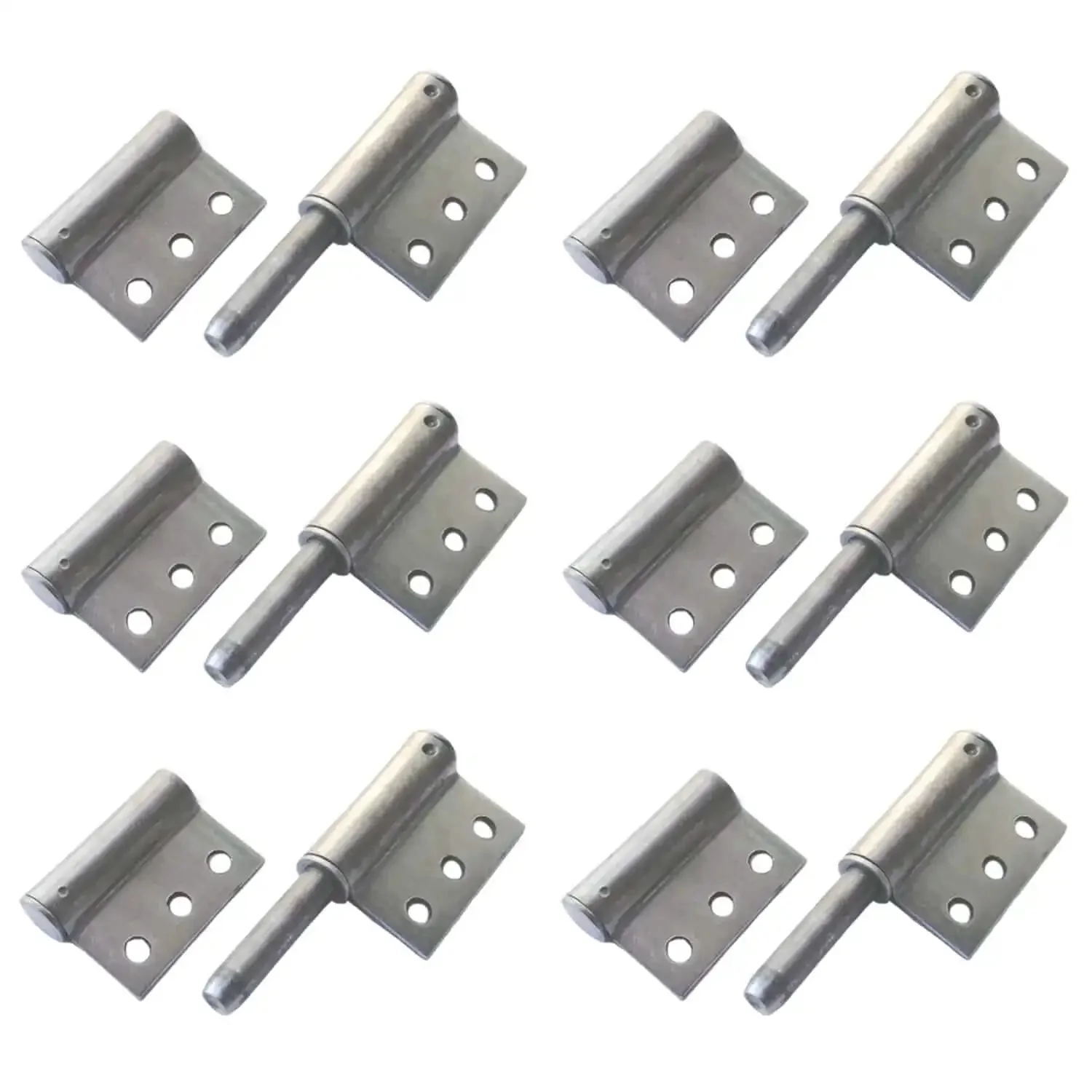 Six Pack Weldable Lift Off Flag Hinges Detachable Door Hinges For Doors And Trailer Ramps Heavy Duty Steel Weld On With Pre punched Holes Four By One And A Half Inch Size And Two Point Two Millimeter Thickness