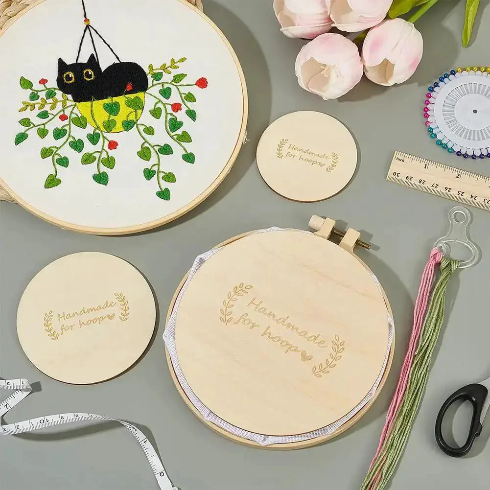Six Pcs Wooden Backing Plates For Finishing Embroidery Hoops In Three Round Sizes 5.9In, 3.9In And 3In, Perfect For Christmas Ornament Making And DIY Sewing Craft No Hanging Ring Included - Image 3
