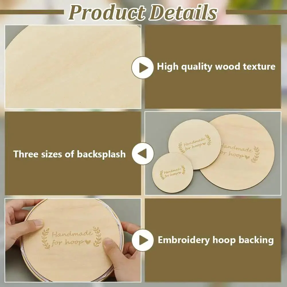 Six Pcs Wooden Backing Plates For Finishing Embroidery Hoops In Three Round Sizes 5.9In, 3.9In And 3In, Perfect For Christmas Ornament Making And DIY Sewing Craft No Hanging Ring Included - Image 4