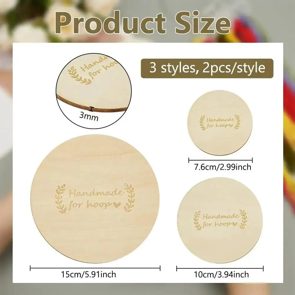Six Pcs Wooden Backing Plates For Finishing Embroidery Hoops In Three Round Sizes 5.9In, 3.9In And 3In, Perfect For Christmas Ornament Making And DIY Sewing Craft No Hanging Ring Included - Image 6