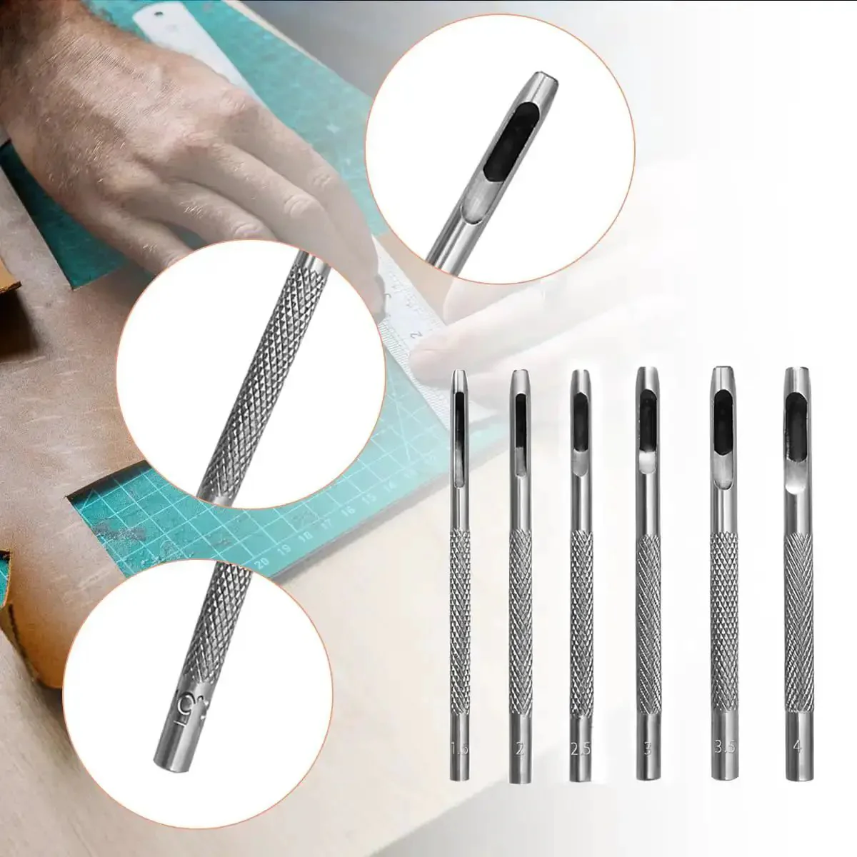 Six Piece Beefy Metal Hollow Hole Punch Kit For Leather Belt DIY Crafts 1.5mm To 4mm Hole Punch Set For Leather Paper And Wallet Making Pro Grade Durable Steel Tools - Image 5