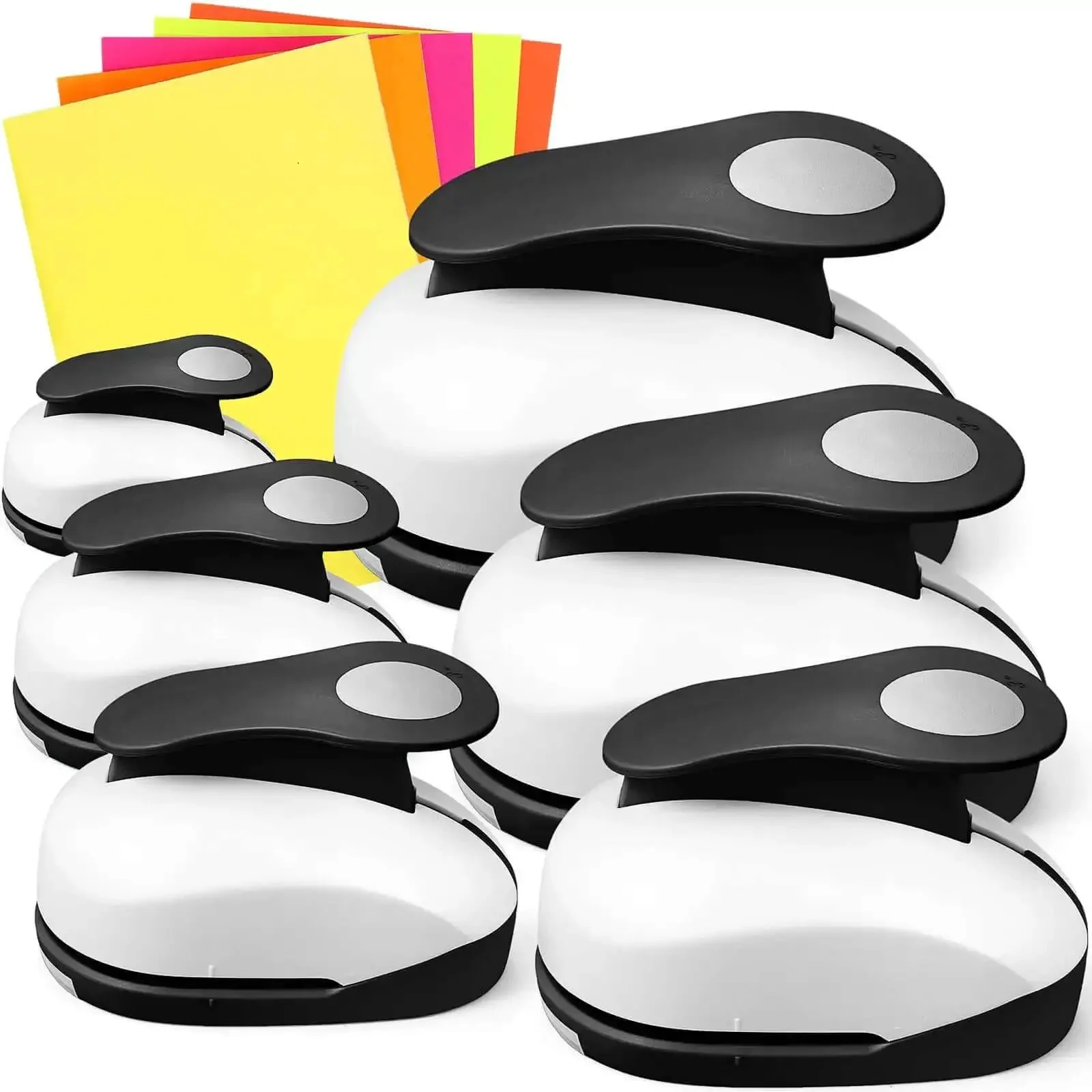 Six Piece Circle Punch Set With All The Right Sizes 0.3in 0.6in 1in 1.5in 2in 3in And Ten Color Sticker Papers For Scrapbooking Crafts DIY Albums Photos Office Supplies