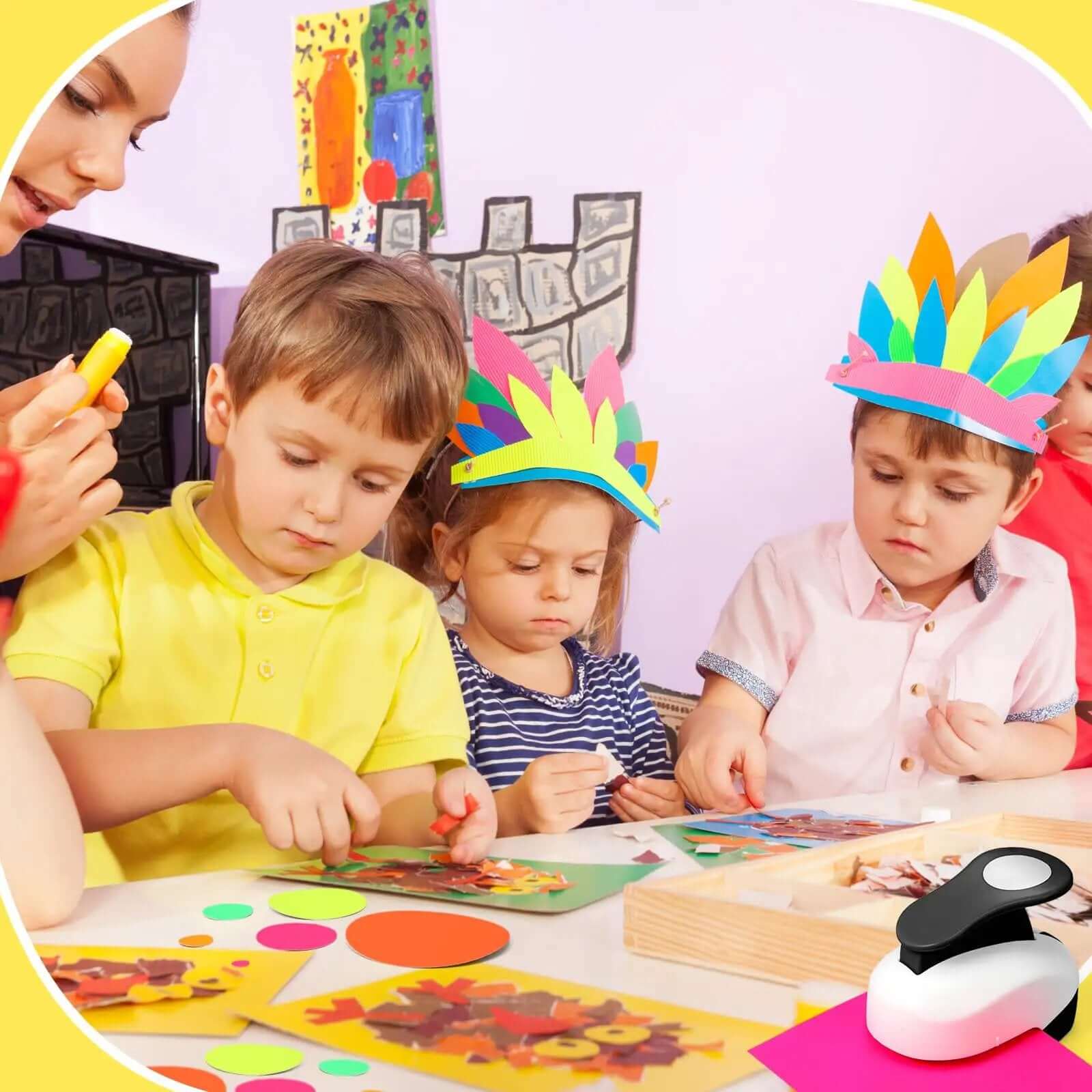 Six Piece Circle Punch Set With All The Right Sizes 0.3in 0.6in 1in 1.5in 2in 3in And Ten Color Sticker Papers For Scrapbooking Crafts DIY Albums Photos Office Supplies - Image 2