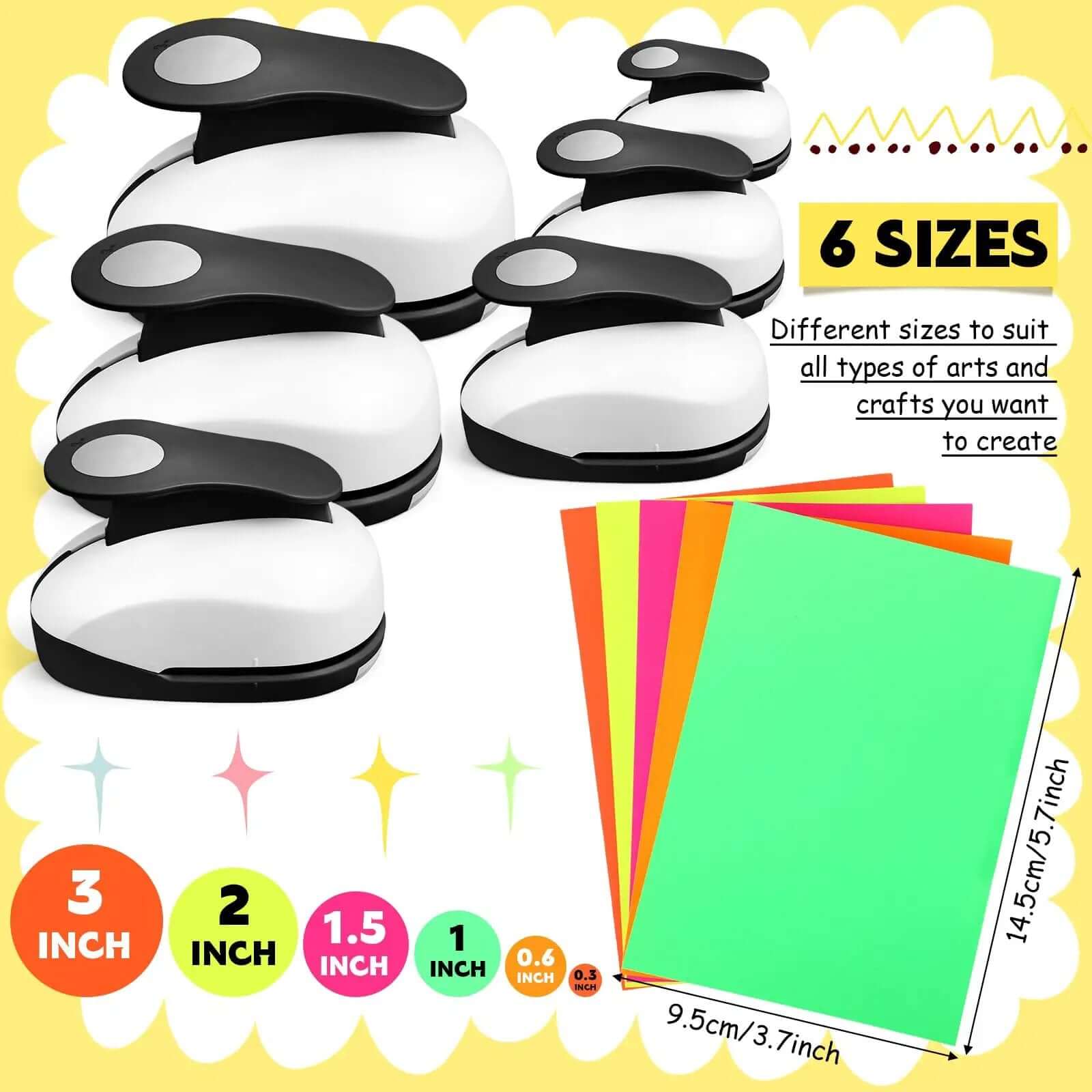 Six Piece Circle Punch Set With All The Right Sizes 0.3in 0.6in 1in 1.5in 2in 3in And Ten Color Sticker Papers For Scrapbooking Crafts DIY Albums Photos Office Supplies - Image 7