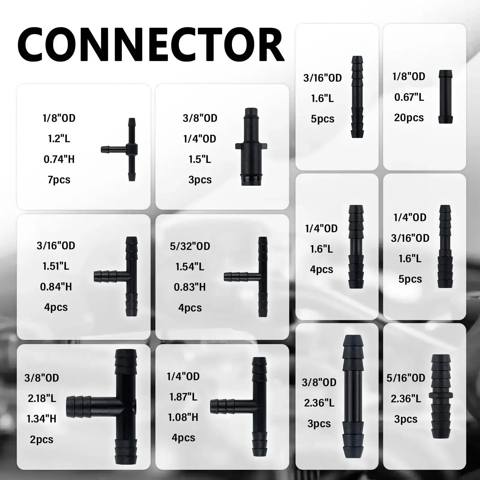 Six Piece Five Foot Silicone Vacuum Hose Kit For Your Ride, Includes Sixty Four Connectors, Hoses In One Eighth Inch, Five Thirty Seconds Inch, Three Sixteenths Inch, One Quarter Inch, Five Sixteenths Inch, And Three Eighths Inch ID, 100 PSI Auto Vacuum - Image 6