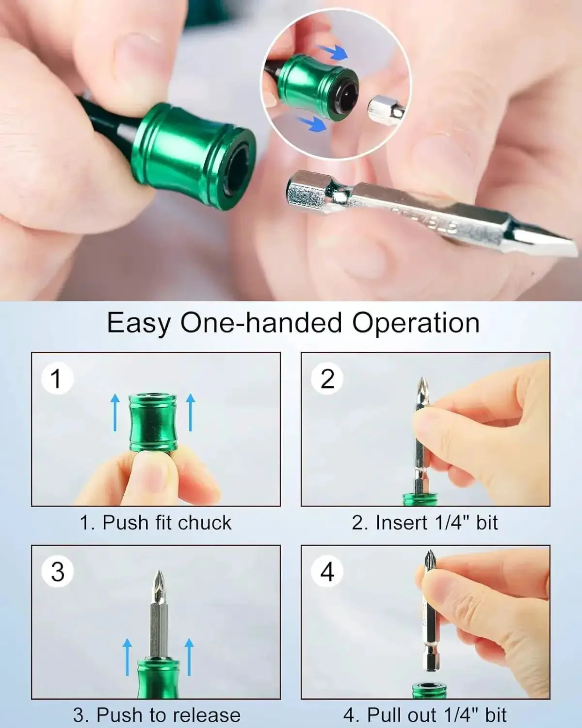Six Piece One Quarter Inch Hex Shank Aluminum Bit Holder Set With Quick Change Extension Bar Keychain Drill Adapter, Lightweight Portable Black Carabiner, Fits Most Electric And Handheld Screwdrivers, Must-Have Gear For Men And DIY Fans - Image 3