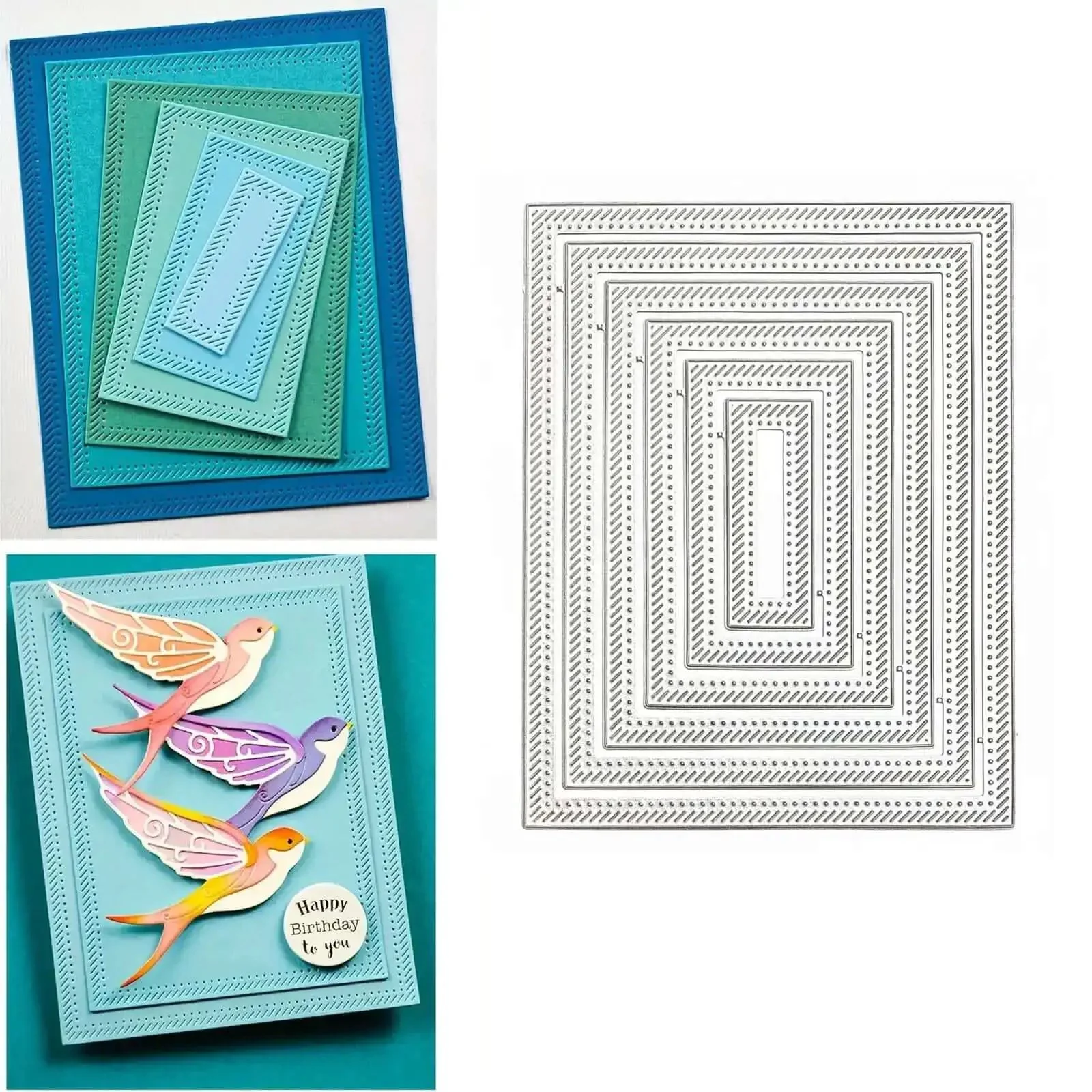 Six Piece Rectangle Frame Metal Die Cuts Set With Scalloped Stitch Nested Tags For Go To DIY Scrapbooking Card Making And Album Embellishments Embossing Backgrounds For Creative Paper Crafts Ideal For Embellishing Albums And Journals