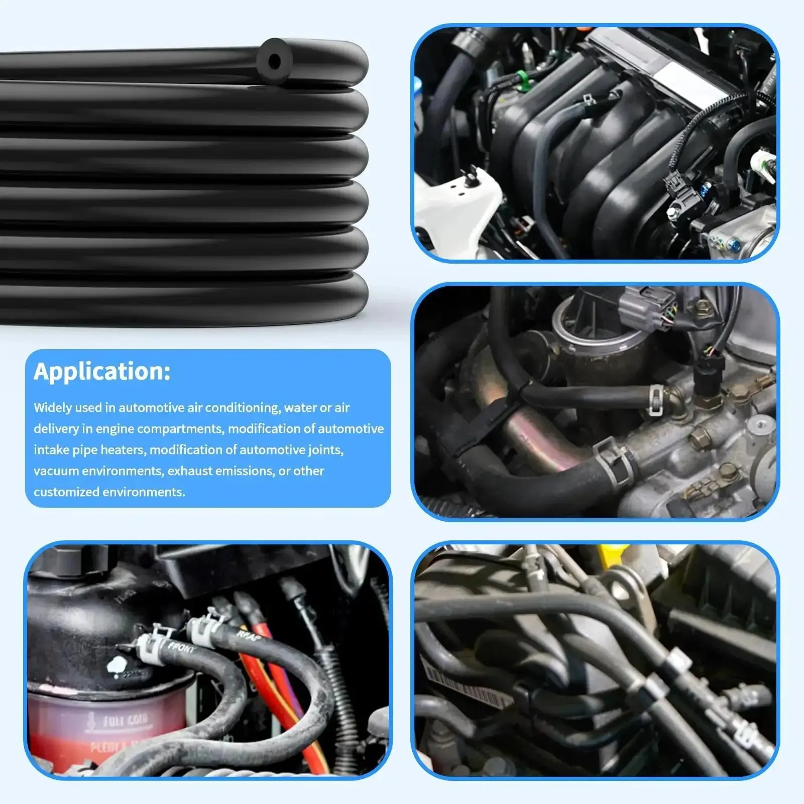 Six Piece Silicone Vacuum Hose Kit High Performance Tubing Set For Automotive And HVAC 130 PSI Max 5 Feet Each Inner Diameters 1/8, 5/32, 3/16, 1/4, 5/16, 3/8 Inches Black - Image 2