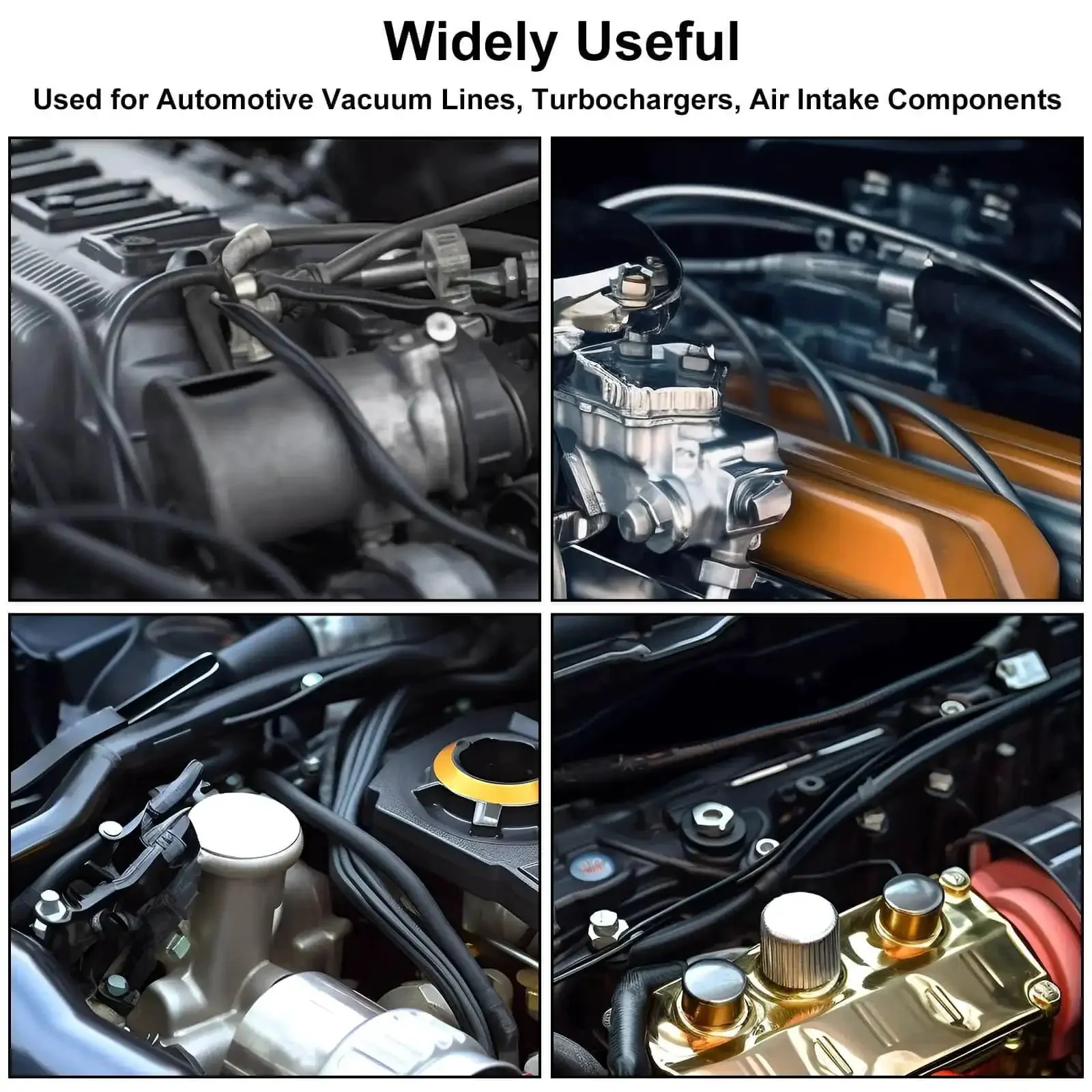 Six Piece Silicone Vacuum Tubing Hose Kit For Automotive Use, Black Flexible Vacuum Hose Set With Six Sizes 1/8 Inch, 5/32 Inch, 3/16 Inch, 1/4 Inch, 5/16 Inch, 3/8 Inch, High Temperature Durable Corrosion Resistant Silicone Hose Plug And Play - Image 2