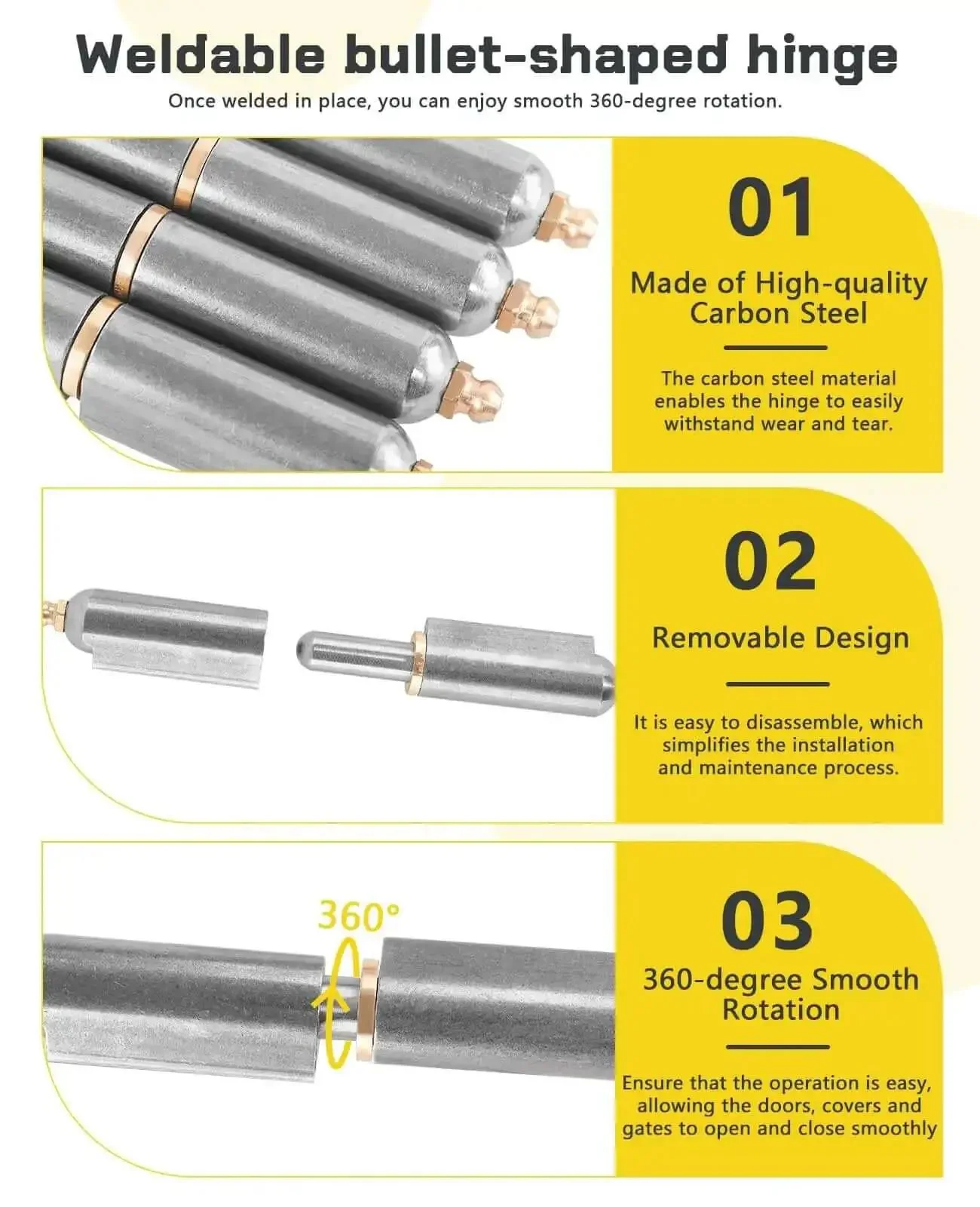 Six Piece Weld On Barrel Hinge Set For Carbon Steel Projects Heavy Duty Bullet Hinges For Swing Doors Trailer Ramps Metal Gates And BBQ Smokers Durable Weldable Hinges - Image 5