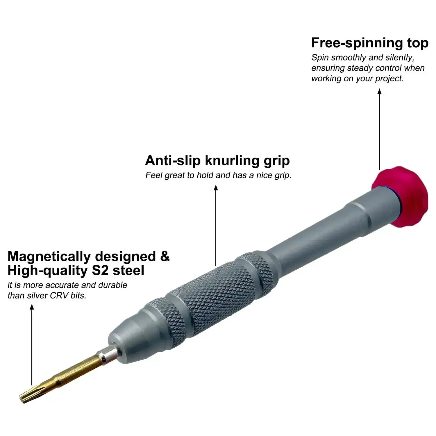 Six Point T6 Magnetic Precision Screwdriver With Rotating Cap For Micro Electronics And Laptop Repairs, S2 Steel Tip, Anti Slip Grip, Handy Micro Screwdriver For Computer And Tiny Hardware, Keeps Small Screws Secured - Image 3