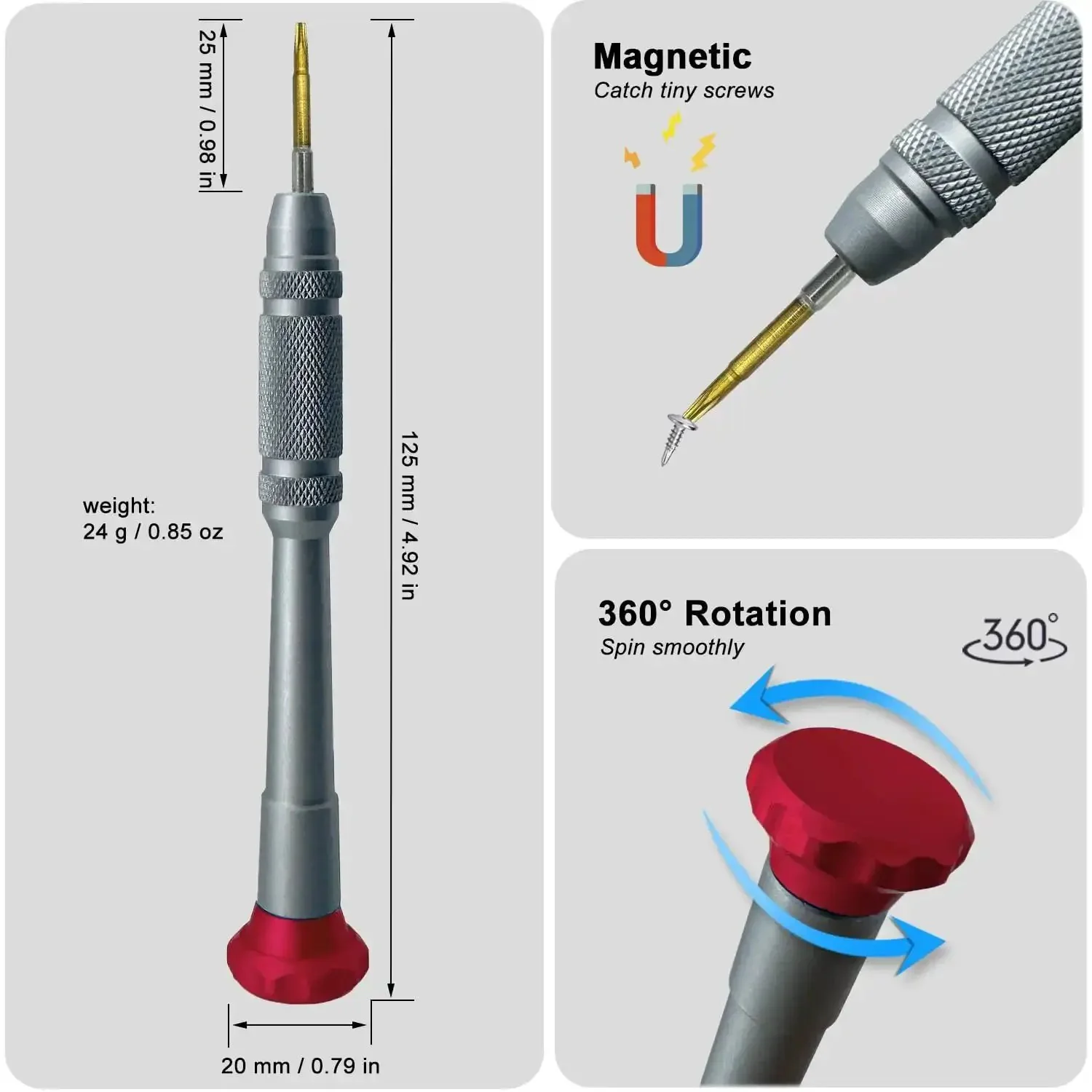 Six Point T6 Magnetic Precision Screwdriver With Rotating Cap For Micro Electronics And Laptop Repairs, S2 Steel Tip, Anti Slip Grip, Handy Micro Screwdriver For Computer And Tiny Hardware, Keeps Small Screws Secured - Image 5