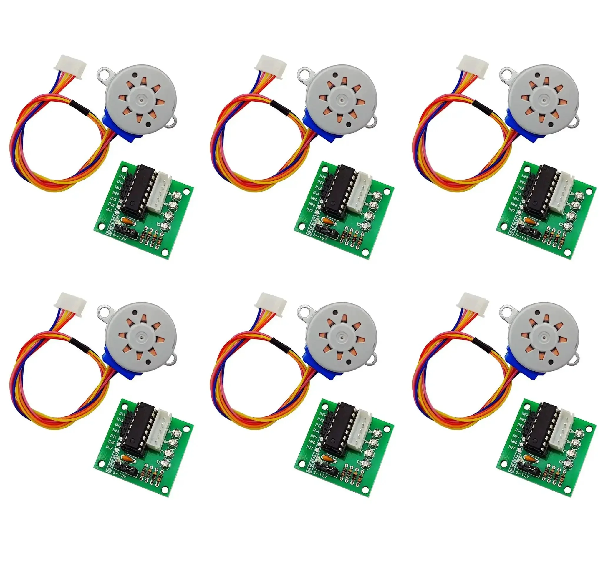 Six Sets Stepper Motor Drive Module With ULN2003 Interface Green Board For 28BYJ 48 Four Phase Five Wire 12 Volt DC Stepper Motor Kit Ready To Plug In And Use