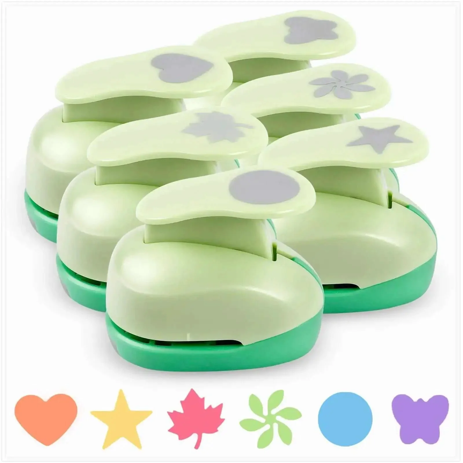 Six Shape 1 Inch Craft Hole Punch Set With Heart Circle Star Butterfly Maple Leaf And Flower Punches For Scrapbooking DIY Cards And Paper Craft Projects No Jam Easy To Use
