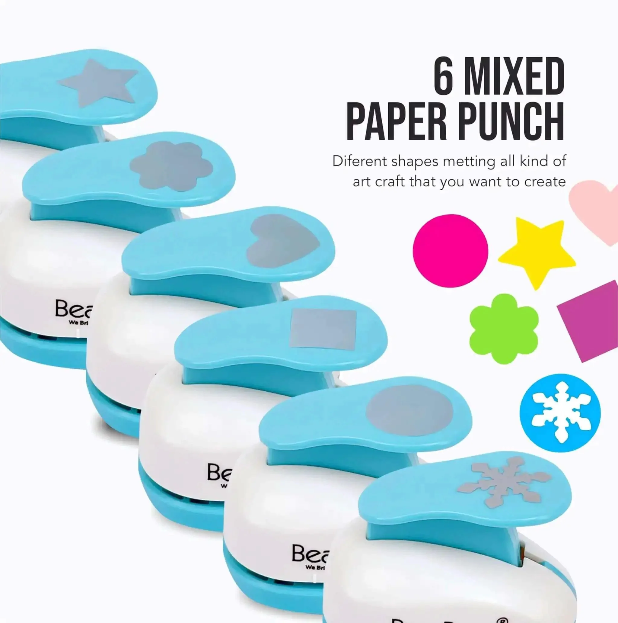 Six Shapes 1 Inch Paper Punches For Crafting Scrapbooking And Card Making Durable White Hole Punches With Ergonomic Handle That Punches Through Multiple Sheets Great For Kindergarten Classrooms Teachers And Kids Diy Projects - Image 6