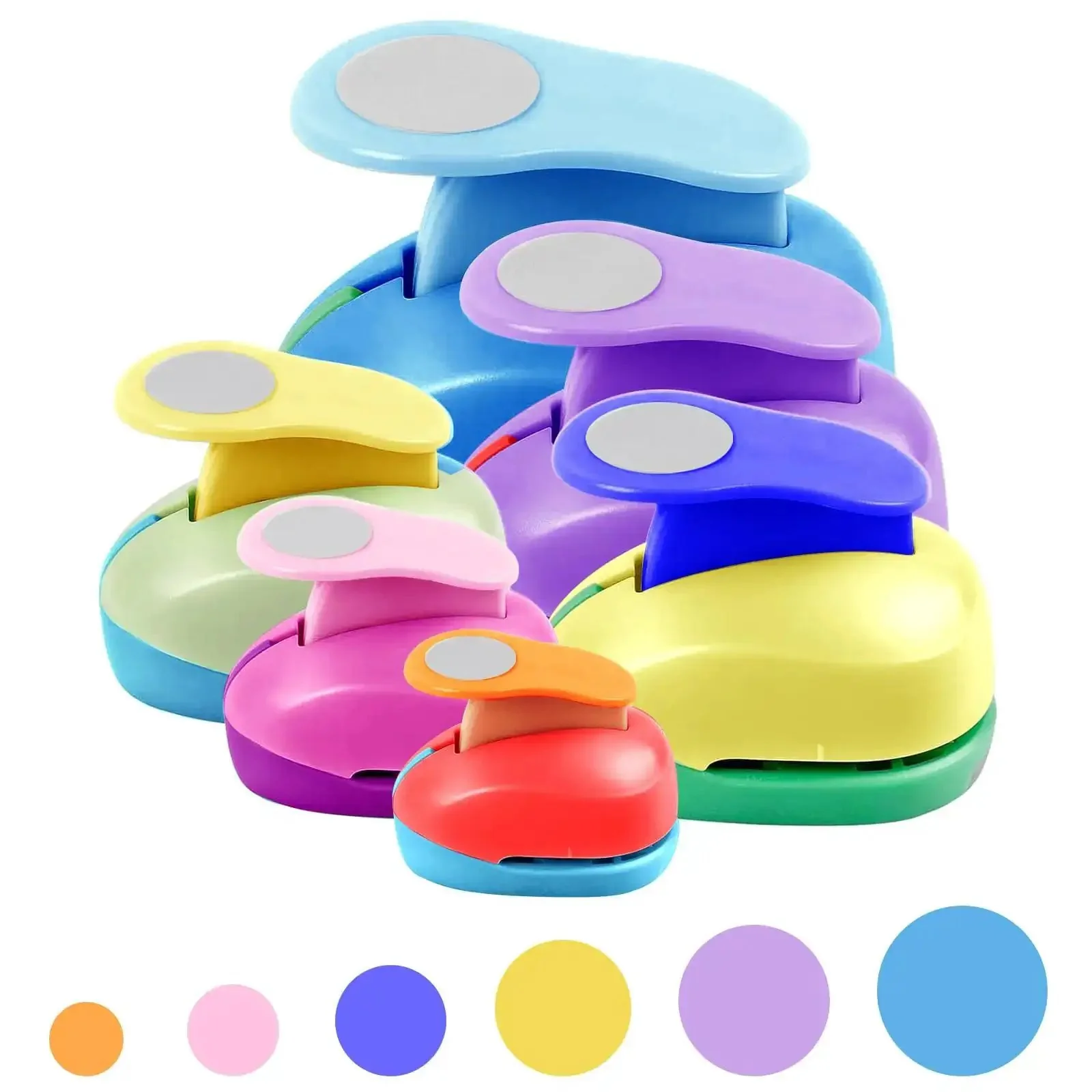 Six Size Circle Punch Set For Paper Crafts With Easy Operation And Color Vibes Includes Three Inch Two Inch One And A Half Inch One Inch Five Eighth Inch And Five Sixteenth Inch Circles For Card Making Scrapbooking And DIY Craft Projects
