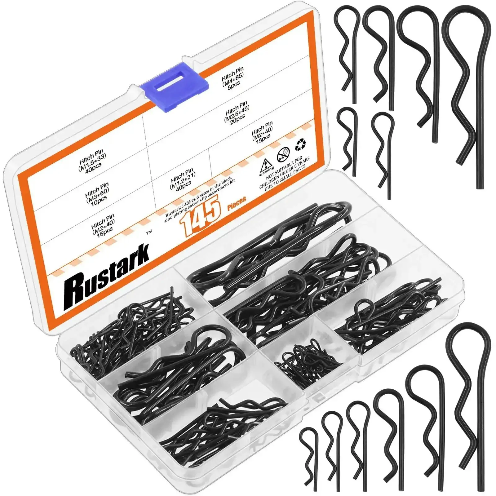 Six Sizes Black Zinc Plated Hitch Pins R Clips Kit With 145 Pcs Heavy Duty Carbon Steel Retaining Pins For Tractor Mower Carts And Trucks Spring R Clip Keeper Pins That Stand Up To Tough Jobs