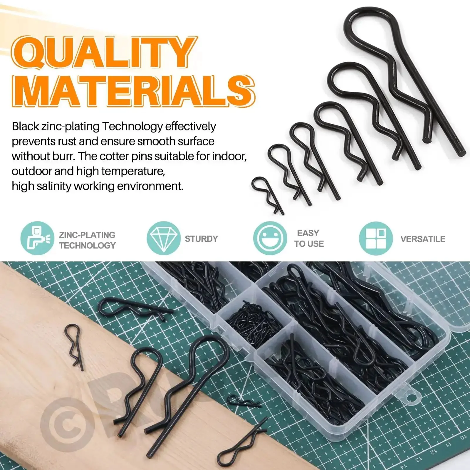 Six Sizes Black Zinc Plated Hitch Pins R Clips Kit With 145 Pcs Heavy Duty Carbon Steel Retaining Pins For Tractor Mower Carts And Trucks Spring R Clip Keeper Pins That Stand Up To Tough Jobs - Image 6