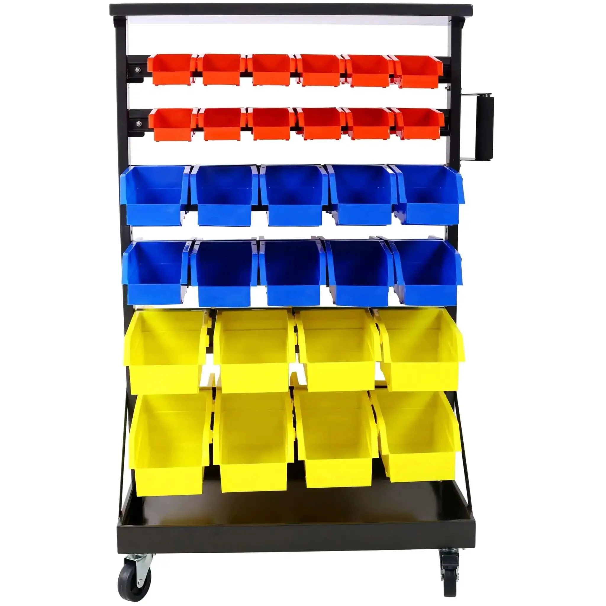 Six-Tier Dual-Sided Storage Organizer Rolling Bin Rack With Sixty Plastic Bins, Heavy-Duty Steel Frame On Wheels For Garage, Workshop, Office And DIY Projects - Image 6