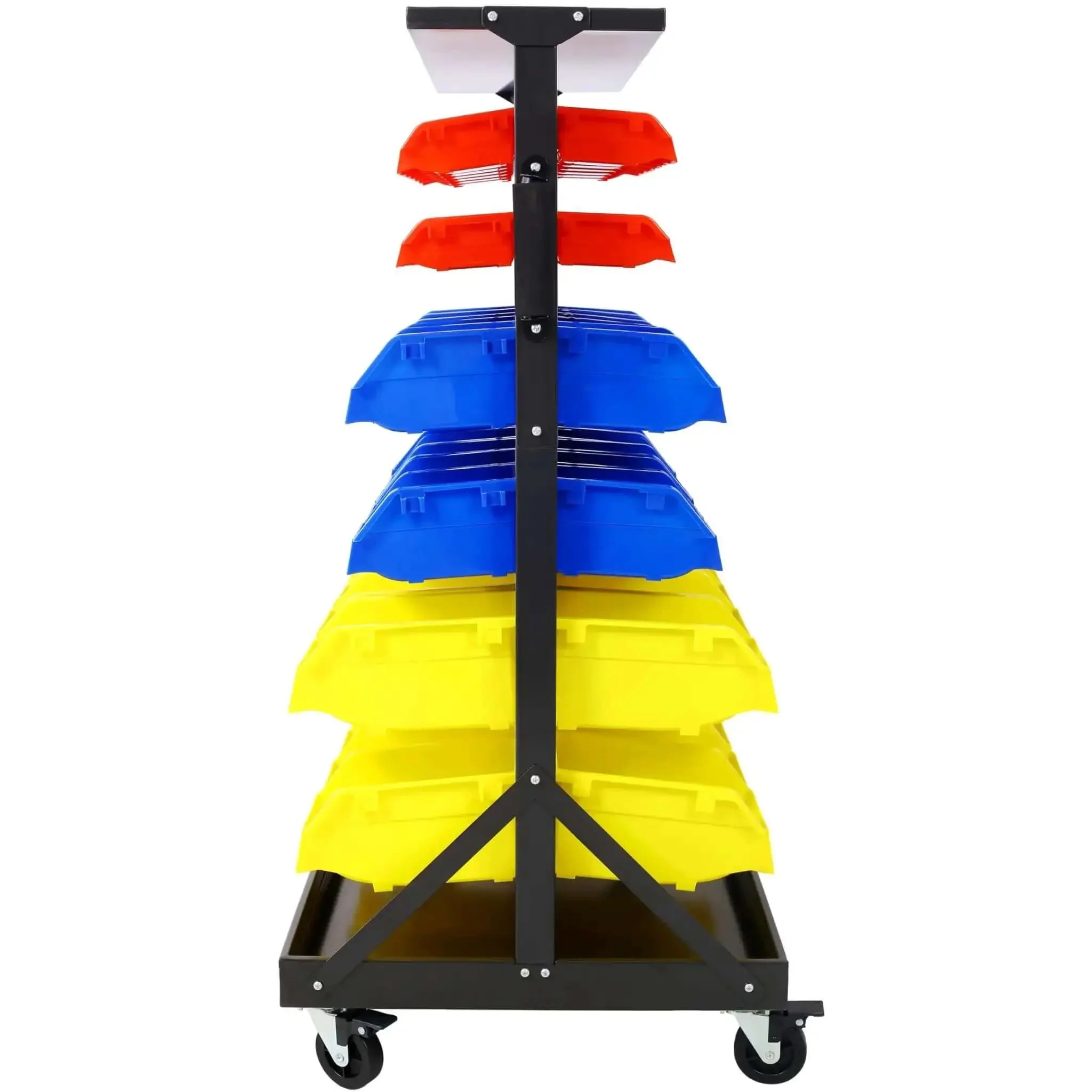 Six-Tier Dual-Sided Storage Organizer Rolling Bin Rack With Sixty Plastic Bins, Heavy-Duty Steel Frame On Wheels For Garage, Workshop, Office And DIY Projects - Image 7