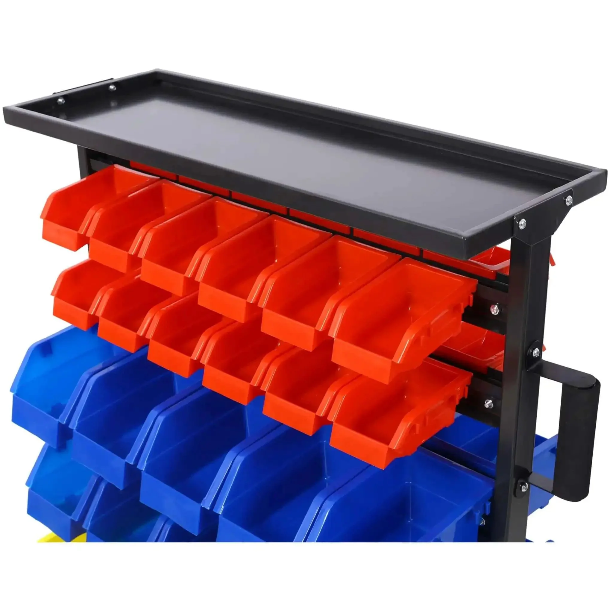 Six-Tier Dual-Sided Storage Organizer Rolling Bin Rack With Sixty Plastic Bins, Heavy-Duty Steel Frame On Wheels For Garage, Workshop, Office And DIY Projects - Image 8