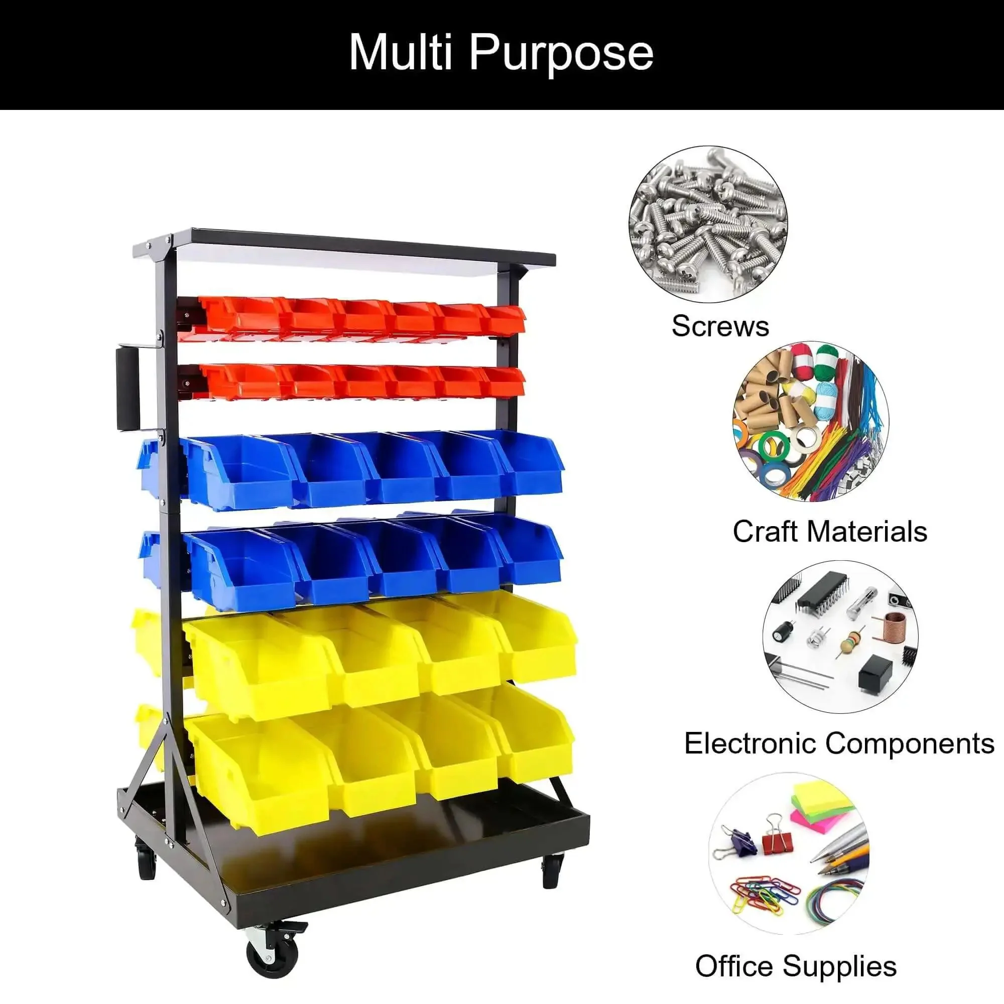 Six Tier Rolling Bin Storage Rack With Sixty Color Coded Bins On Smooth Wheels Dual Sided Parts Organizer With Top Tray Heavy Duty Steel Frame And 350 Lb Capacity Ideal For Garage Workshop And Utility Space - Image 4