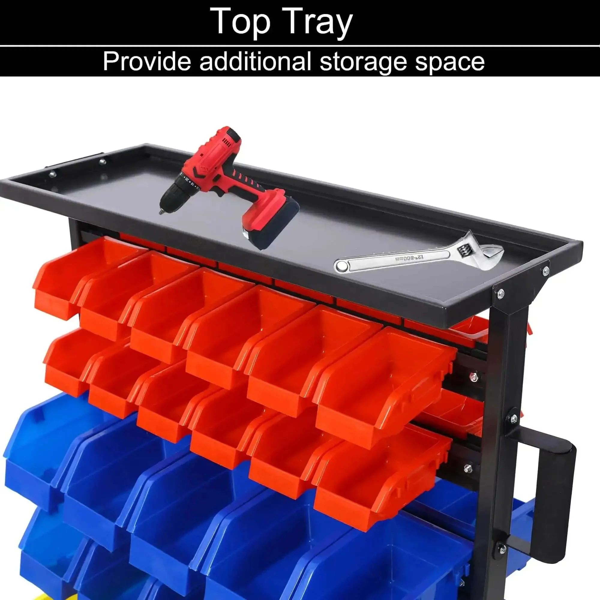 Six Tier Rolling Bin Storage Rack With Sixty Color Coded Bins On Smooth Wheels Dual Sided Parts Organizer With Top Tray Heavy Duty Steel Frame And 350 Lb Capacity Ideal For Garage Workshop And Utility Space - Image 6