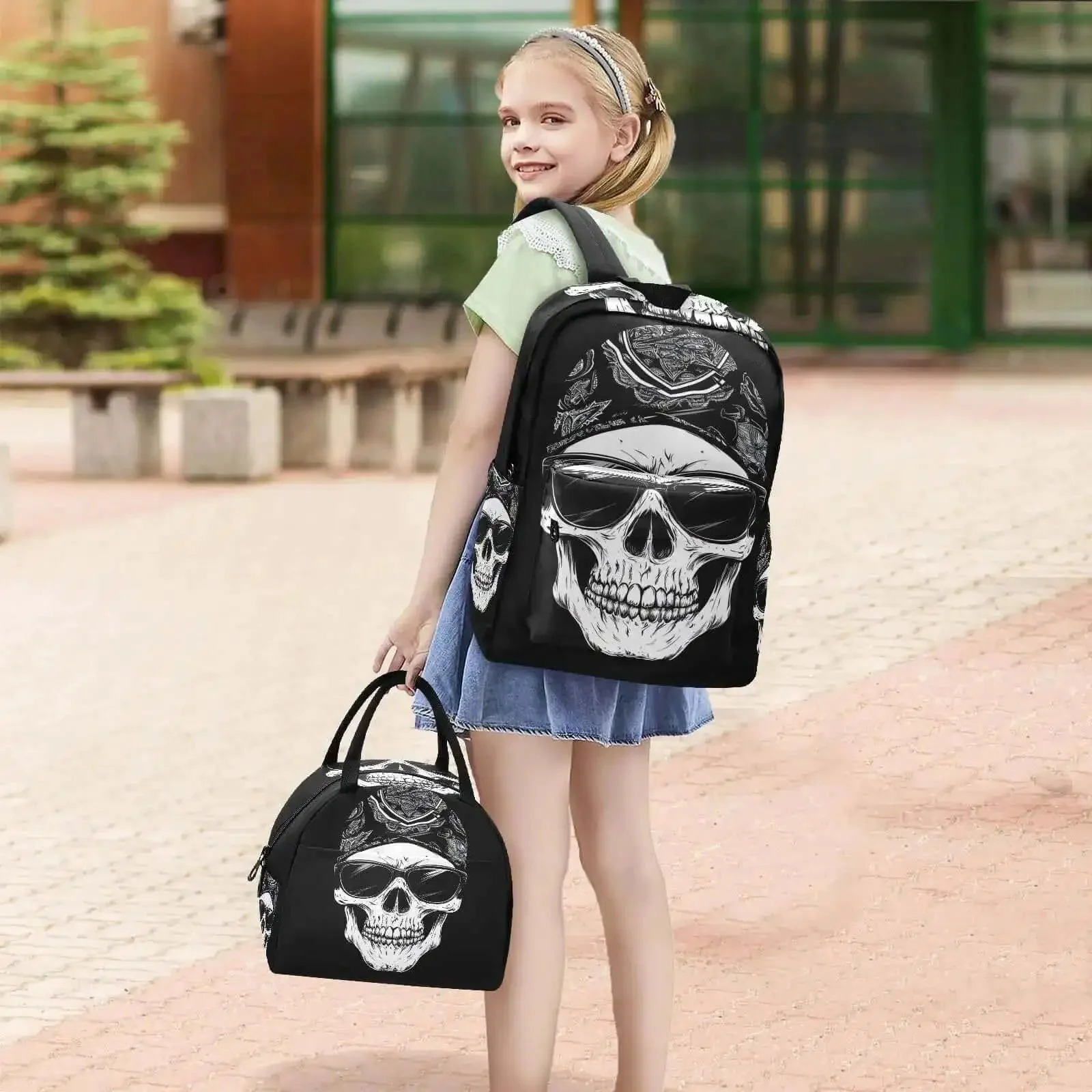 Skull Design Backpack With Insulated Cooler Lunch Box Lightweight Laptop Backpack Fits 15.6 Inch For Women And Men Daypack For Work Travel Book Bag Scratch Resistant Nylon - Image 3