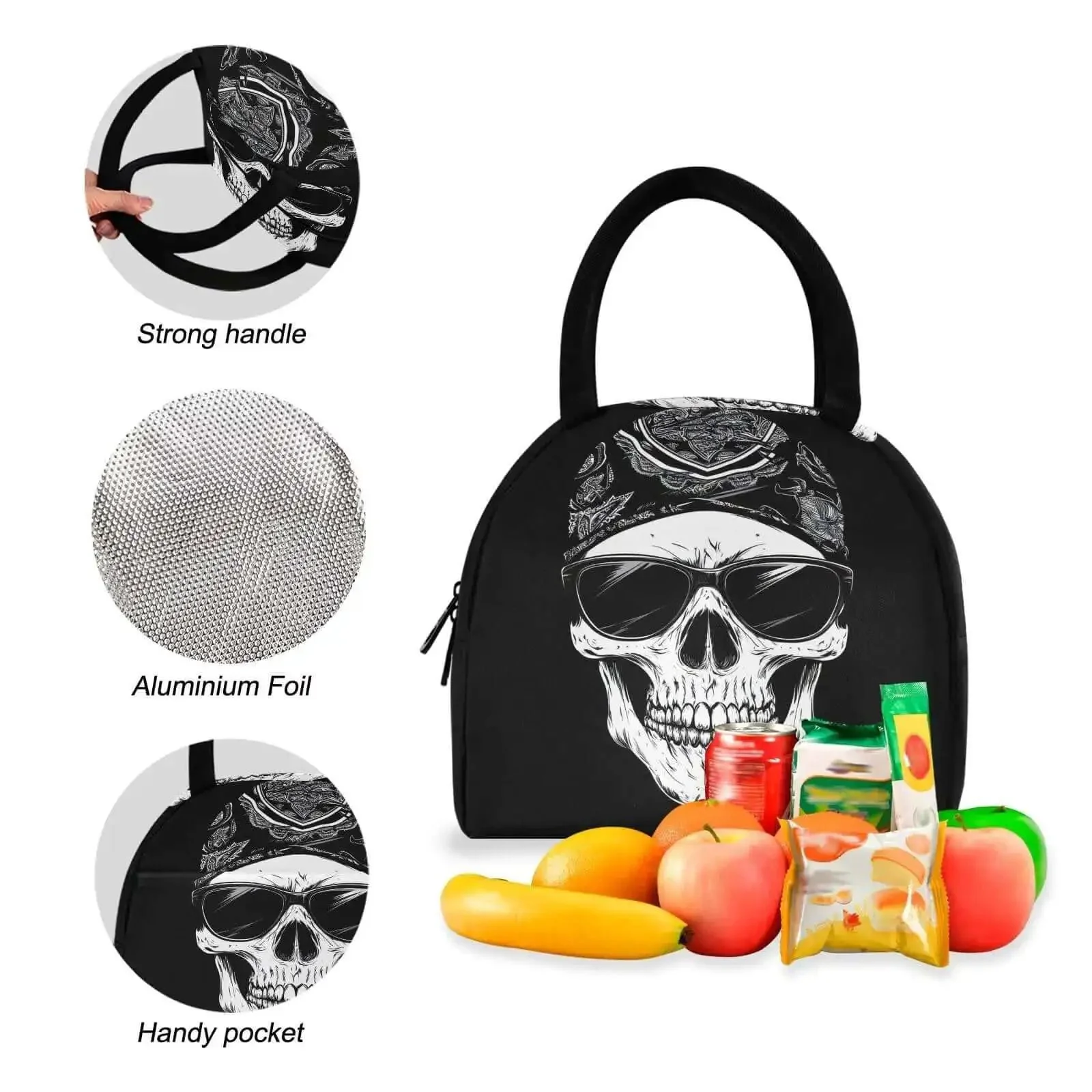 Skull Design Backpack With Insulated Cooler Lunch Box Lightweight Laptop Backpack Fits 15.6 Inch For Women And Men Daypack For Work Travel Book Bag Scratch Resistant Nylon - Image 5