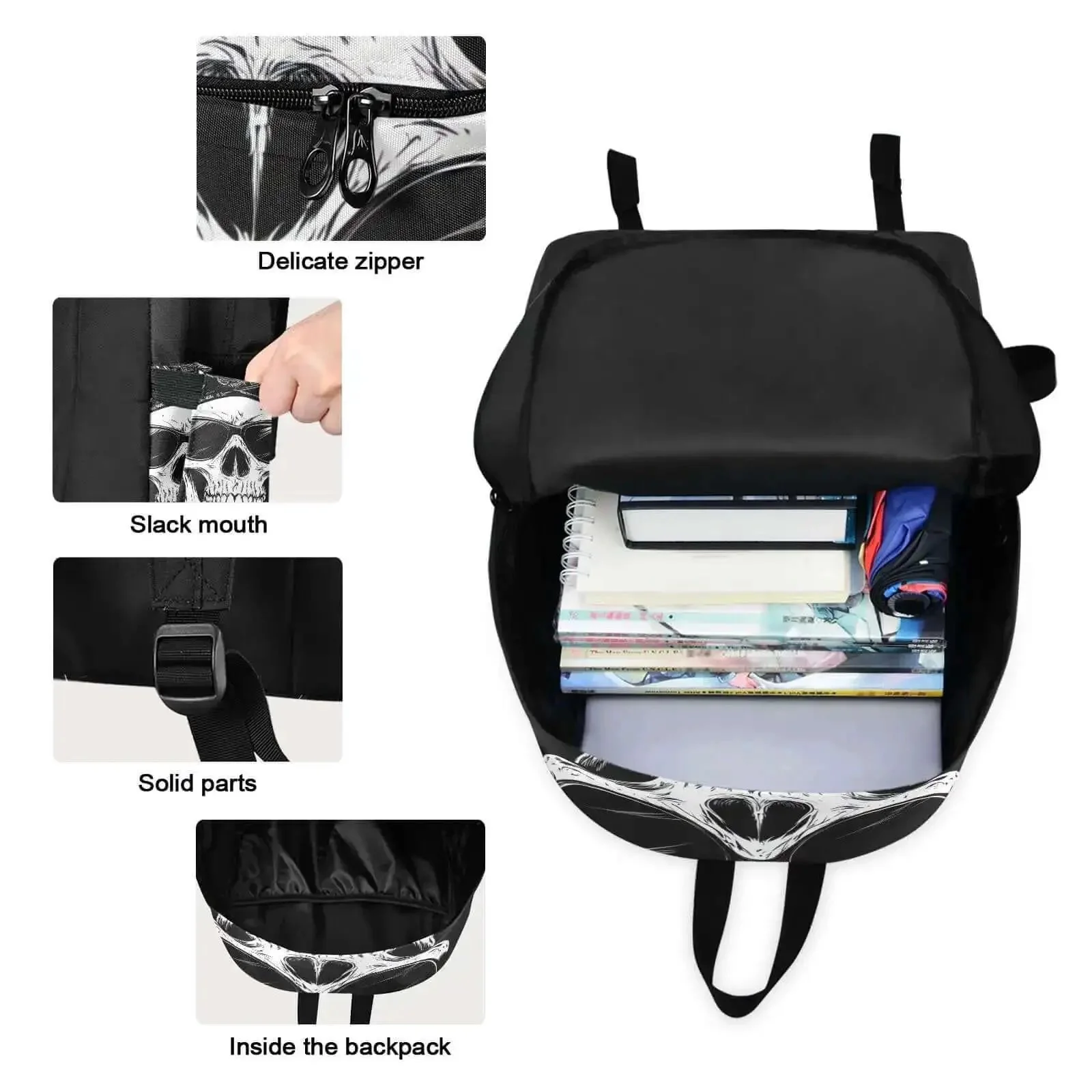 Skull Design Backpack With Insulated Cooler Lunch Box Lightweight Laptop Backpack Fits 15.6 Inch For Women And Men Daypack For Work Travel Book Bag Scratch Resistant Nylon - Image 6