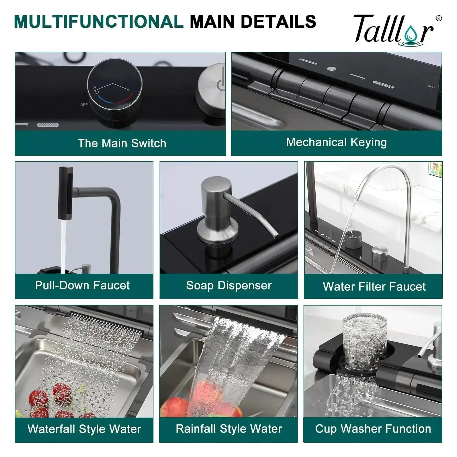Slick Smart Waterfall 30 Inch Drop In Kitchen Sink With Single Bowl, 16 Gauge 304 Stainless Steel Workstation, Mechanical Control Panel, And Pull Down Faucet For Renovation Or New Home Upgrades - Image 6
