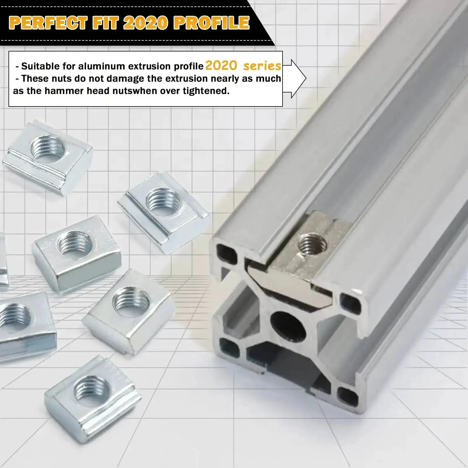 Sliding T Nuts M4 Thread For 2020 Series T Slot Aluminum Extrusion 6mm Profile Hammer Head Slide In Zinc Plated Carbon Steel Hardware For Projects Durable Quick Install For Secure Mounting - Image 5