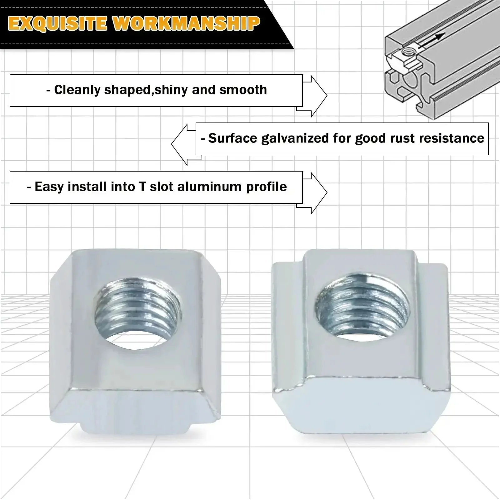 Sliding T Nuts M4 Thread For 2020 Series T Slot Aluminum Extrusion 6mm Profile Hammer Head Slide In Zinc Plated Carbon Steel Hardware For Projects Durable Quick Install For Secure Mounting - Image 6
