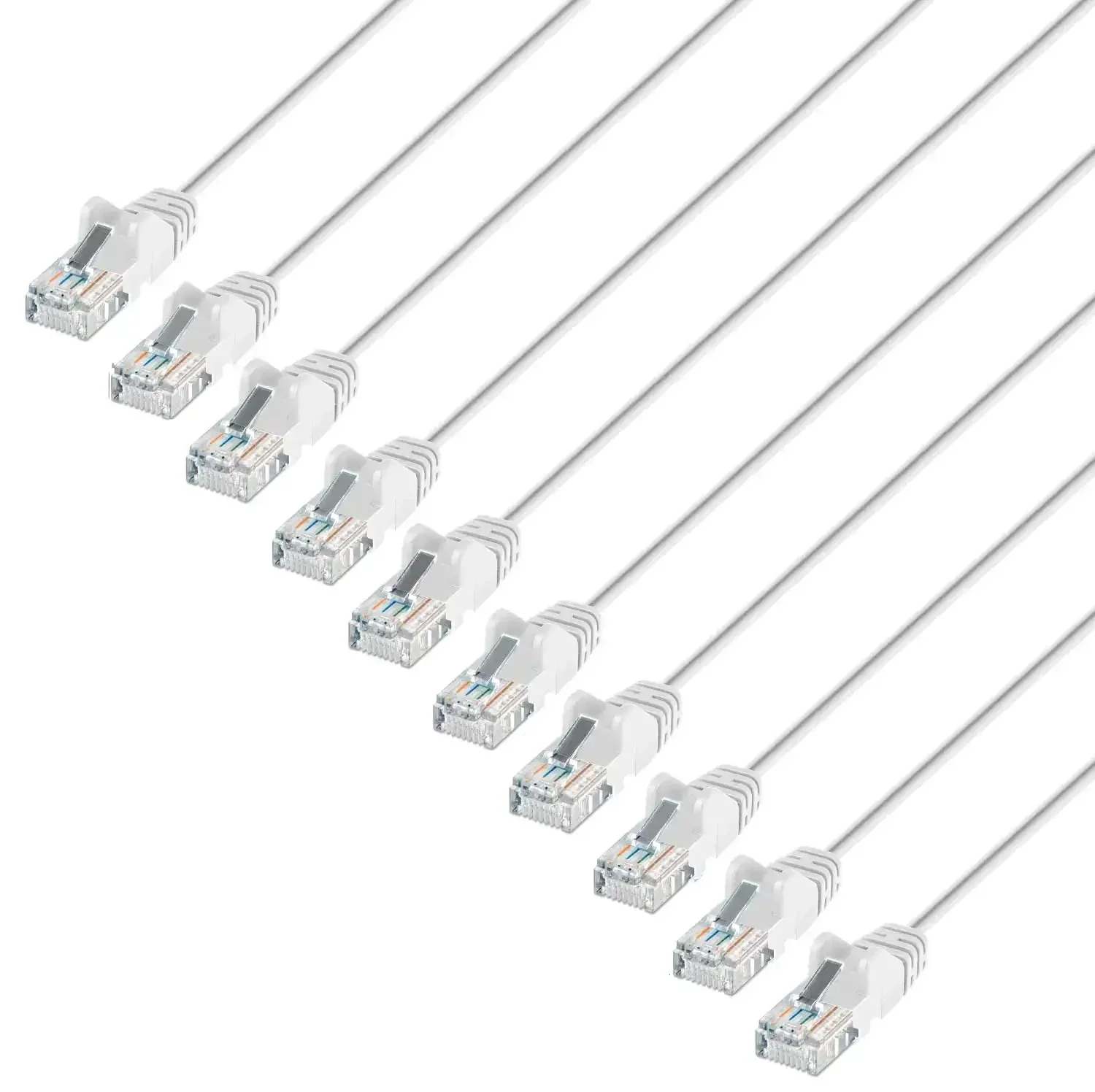 Slim Cat6 Ethernet Patch Cables 3 Ft, 10-Pack, 250 MHz, Snagless Boot, 30 AWG Bare Copper, Gold Plated Contacts, White, Lifetime Warranty, Great for Tight Cabinet Space and Corner Runs in Racks
