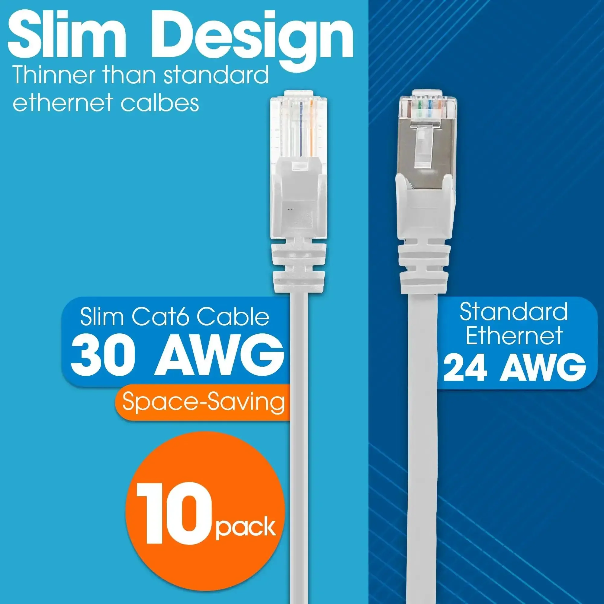 Slim Cat6 Ethernet Patch Cables 3 Ft, 10-Pack, 250 MHz, Snagless Boot, 30 AWG Bare Copper, Gold Plated Contacts, White, Lifetime Warranty, Great for Tight Cabinet Space and Corner Runs in Racks - Image 9