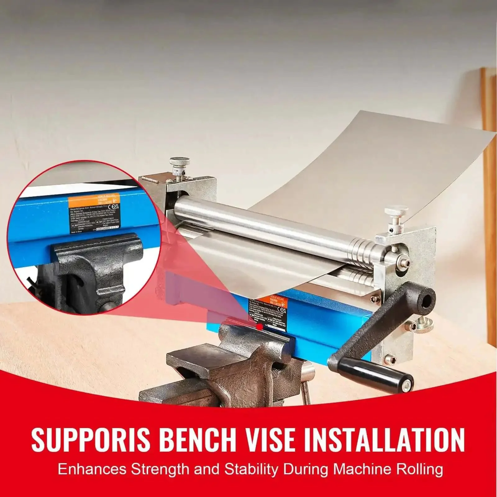 Slip Roll Machine With 12.6 Inch Forming Width For 20 Gauge Metal, Sheet Metal Rolling And Bending Tool With Two Detachable Rollers For Low Carbon Steel Copper And Aluminum Alloy, Heavy Duty Pro Grade Roller Gap Adjustment - Image 5